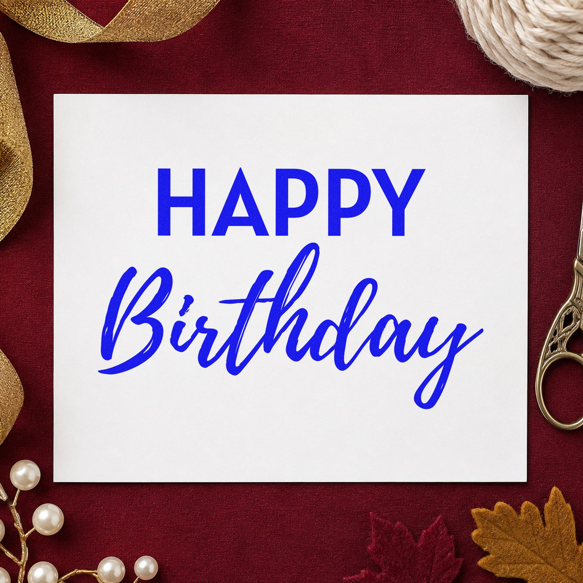 Happy Birthday Bold Contrast Script Lettering Hand Stamp – Duo in use 5