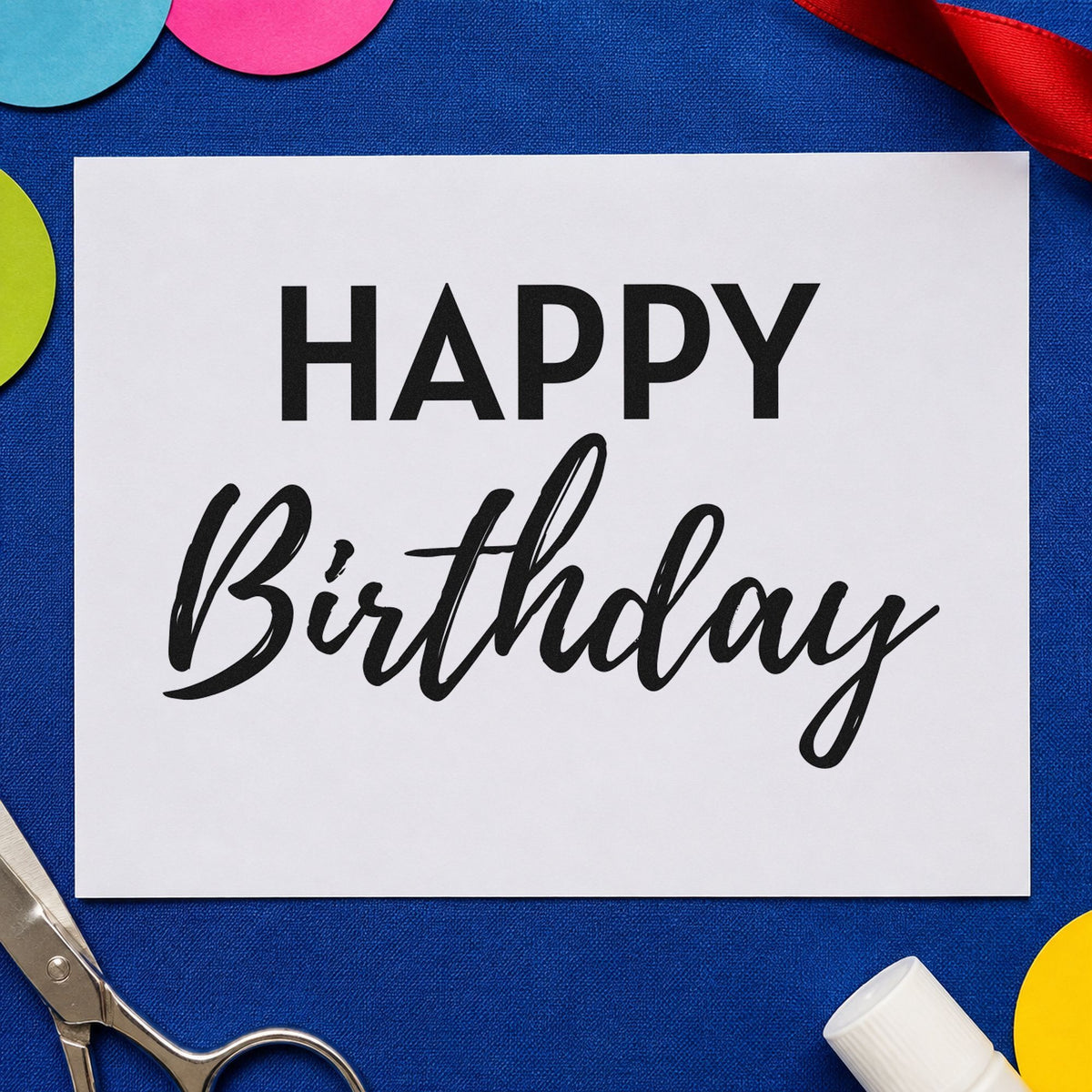 Happy Birthday Bold Contrast Script Lettering Craft Stamp – Self-Inking in use 9