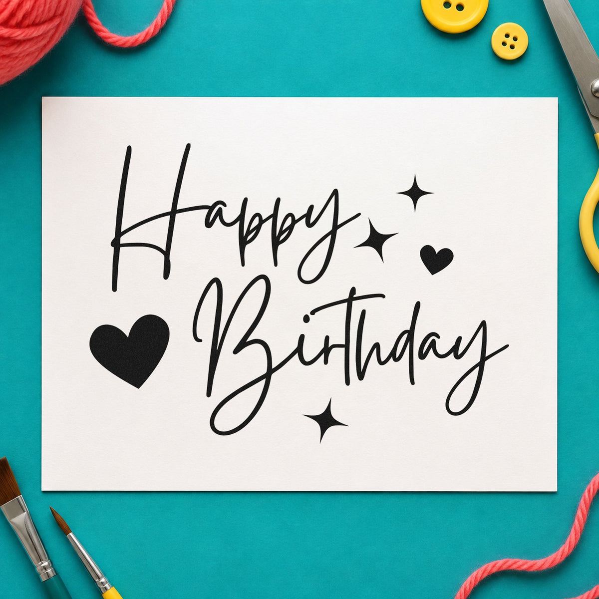 Birthday Hearts And Sparkles craft stamp imprint in black ink on a handmade project, one idea being product bag gift tags.