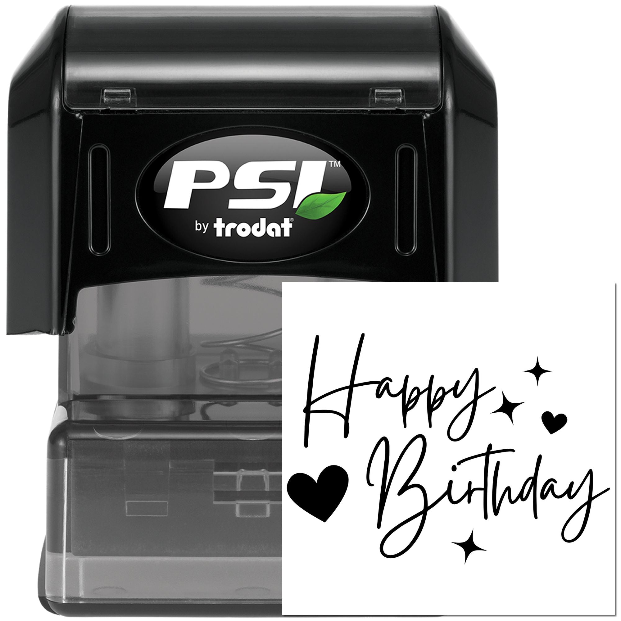 Happy Birthday self-inking rubber stamp by PSI Trodat for cards, party favors, and birthday packaging.