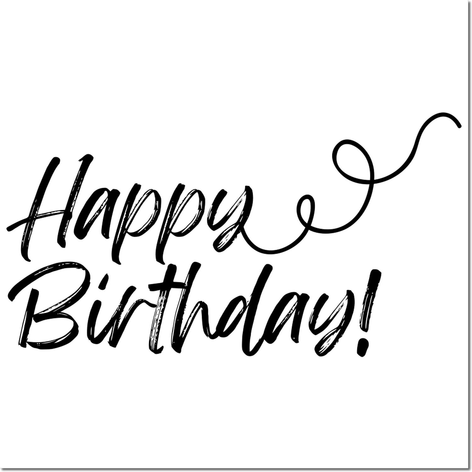 Happy Birthday! decorative black script rubber stamp design, ideal for birthday cards, scrapbooking, and craft projects.