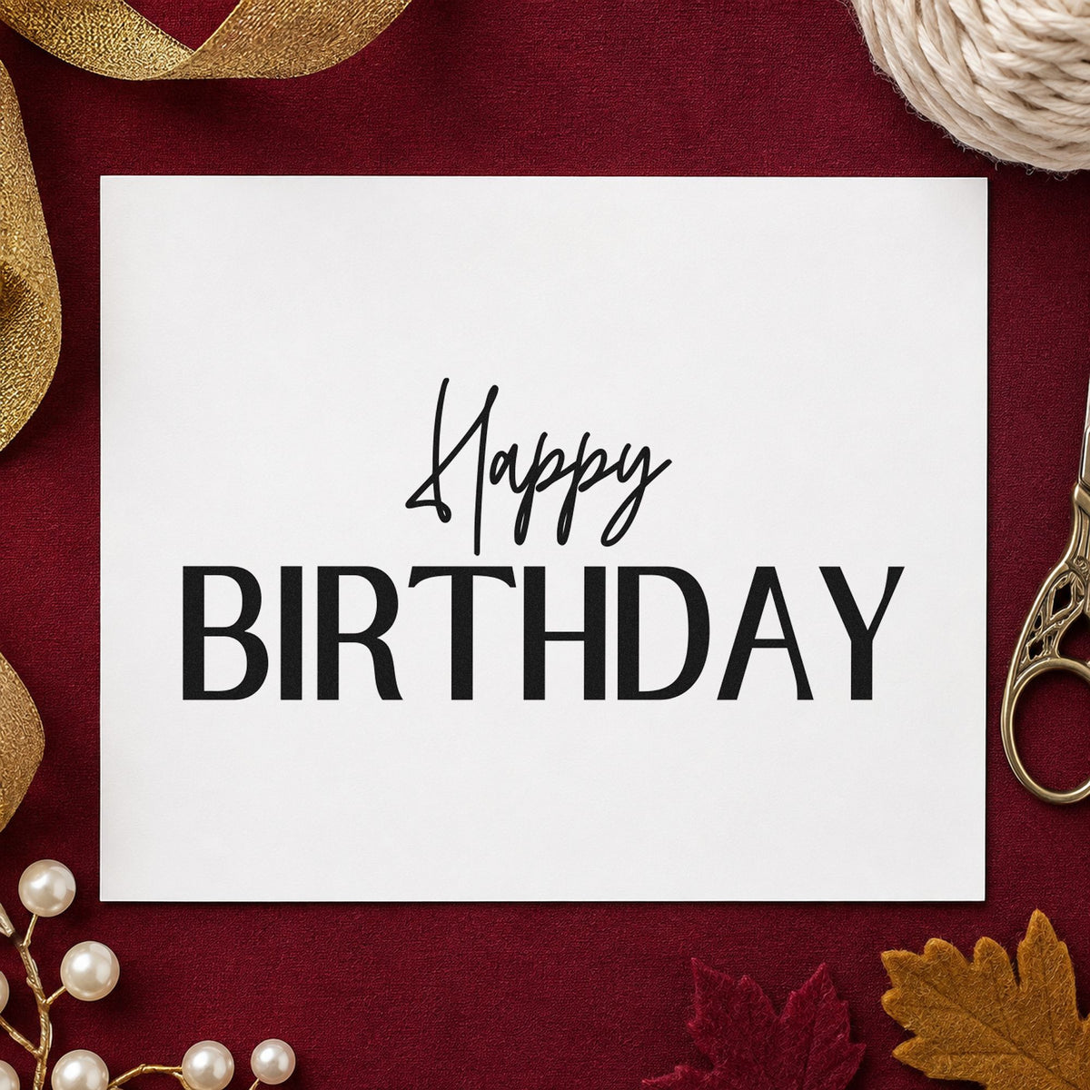 Happy Birthday Narrow Capitals craft stamp imprint in black ink on a handmade project, one idea being bookmark gift tags.