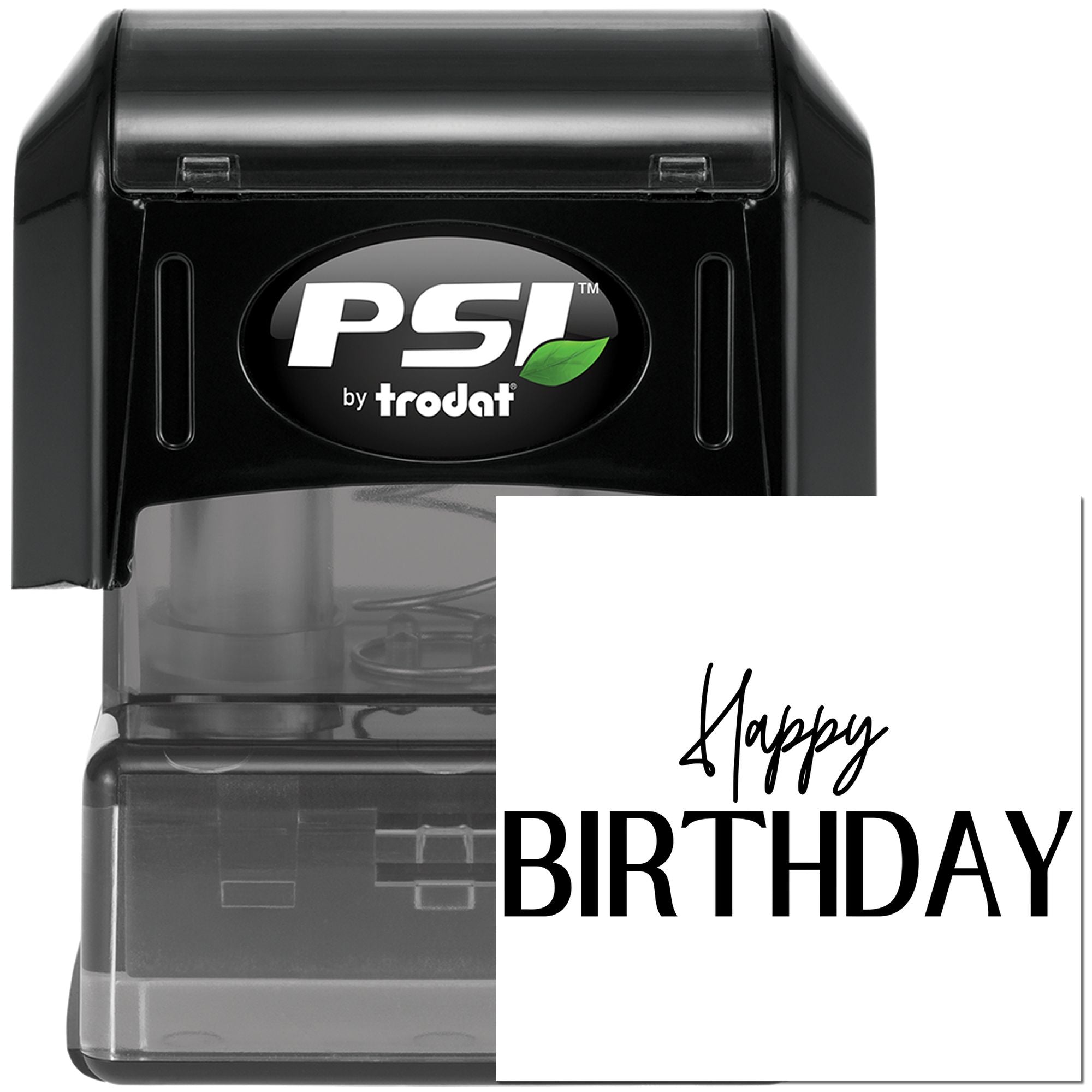 Happy Birthday self-inking rubber stamp by Trodat for greeting cards, party favors, and crafts.