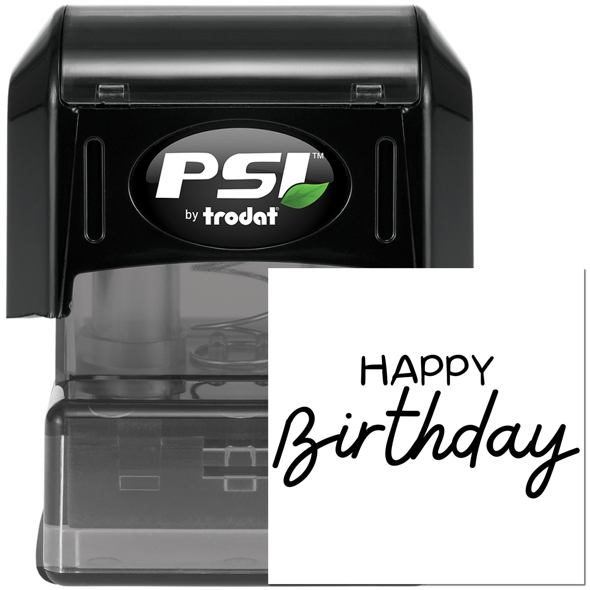 Happy Birthday self-inking rubber stamp by PSI Trodat for custom birthday cards, invitations, and scrapbooking.