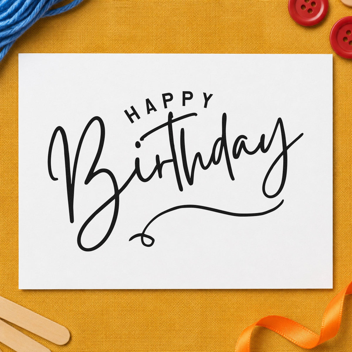 Happy Birthday Loop Underline rubber stamp printed in black ink, ready for curled underline cards and similar paper crafts.