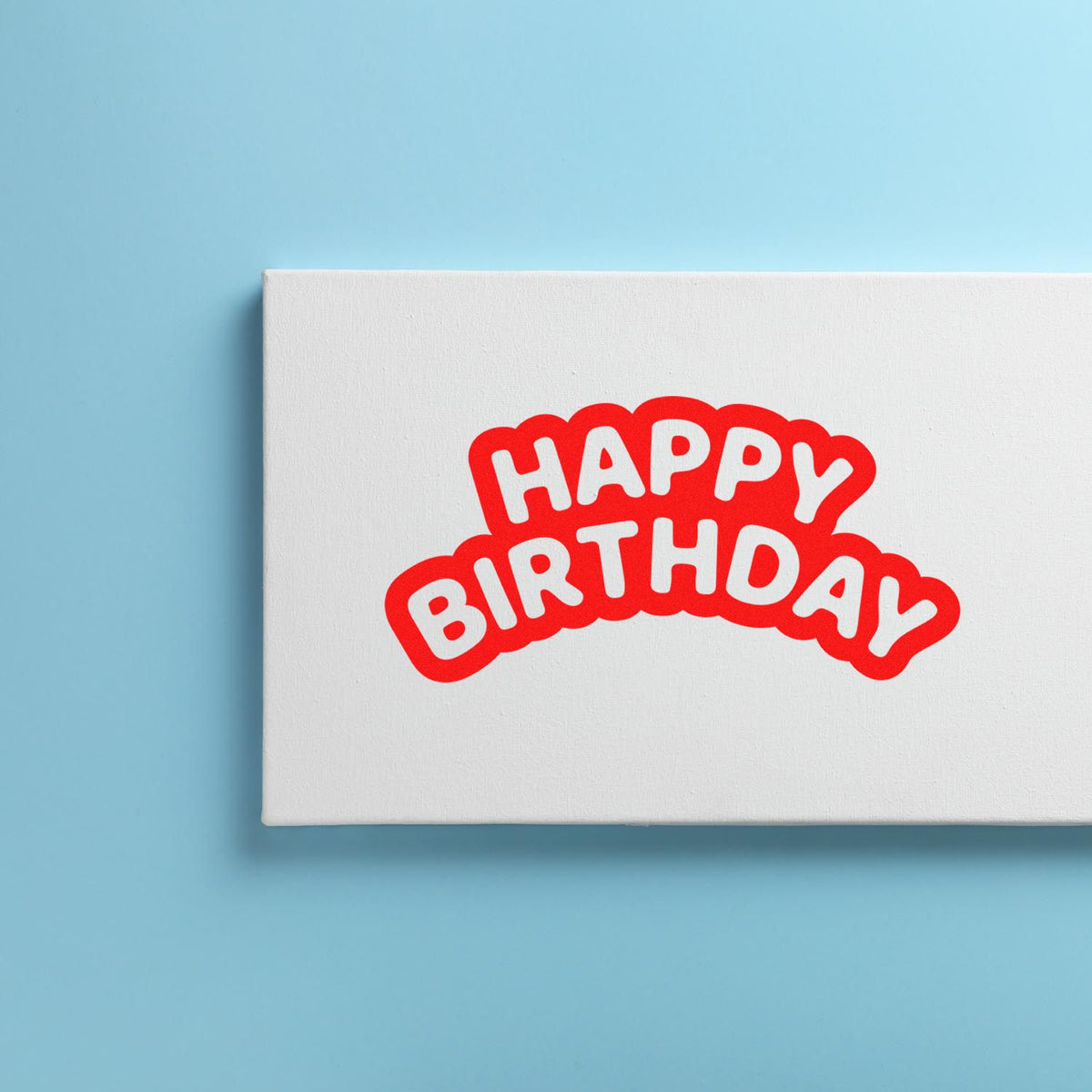 Happy Birthday Bubble Outline rubber stamp shown in red ink, stamped for projects such as venue year album page.