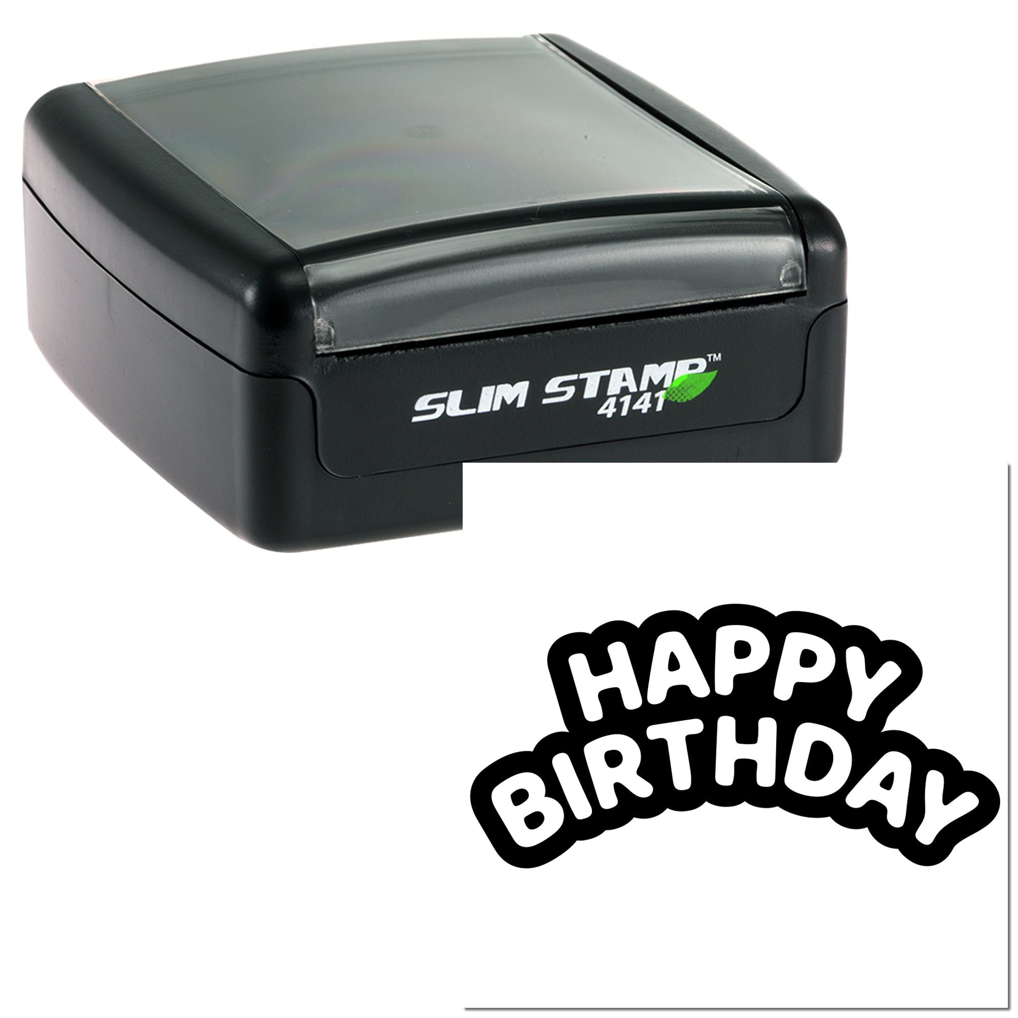 Slim Stamp 4141 self-inking rubber stamp with Happy Birthday imprint for custom birthday card and party messages
