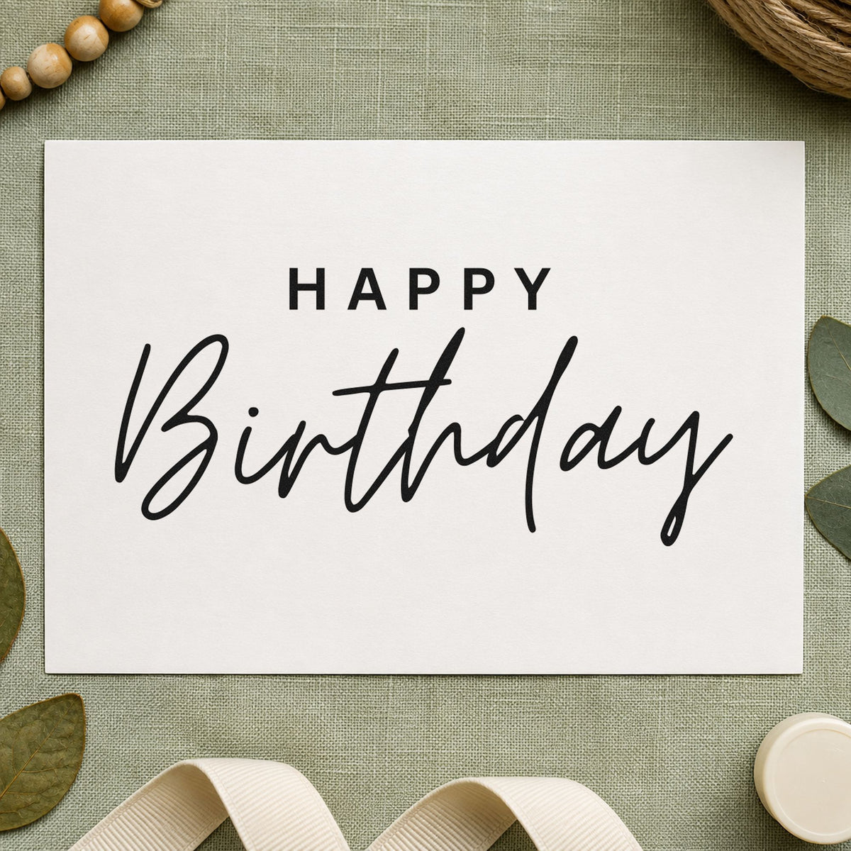 Happy Birthday Spaced Capitals craft stamp in black ink on cardstock, an easy option for newsletter album page.