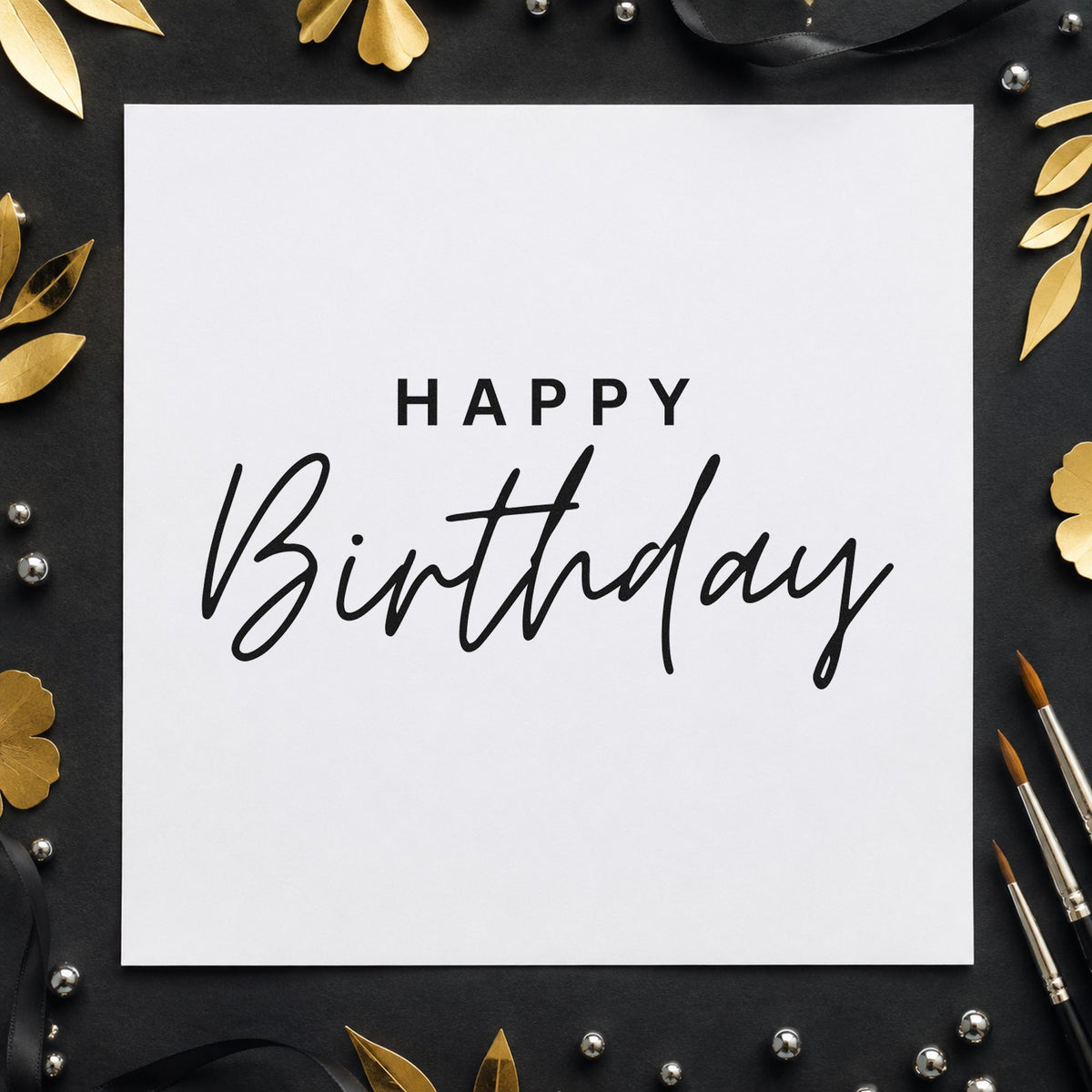 Happy Birthday Spaced Capitals rubber stamp printed in black ink, ready for mailing list sheet and similar paper crafts.