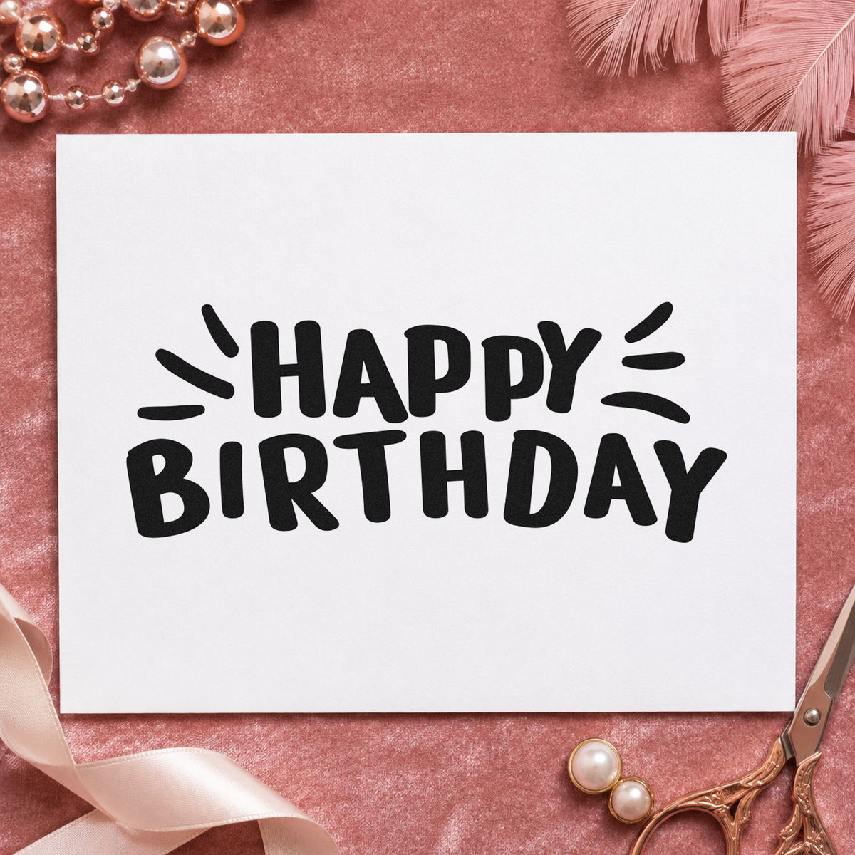 Happy Birthday Radiating Strokes craft stamp in black ink on cardstock, an easy option for park year album page.
