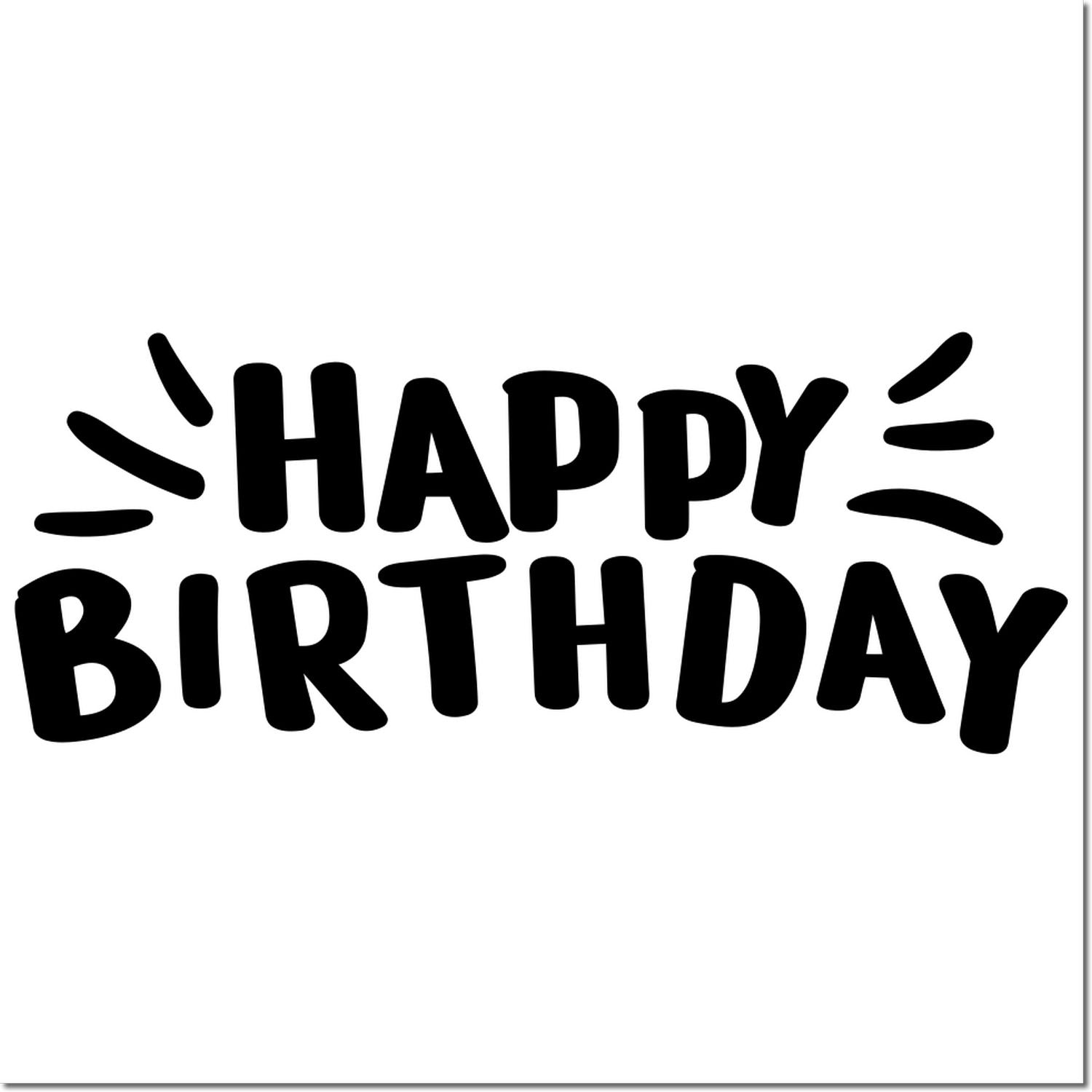 Happy Birthday rubber stamp design with bold playful lettering for cards, scrapbooking, and party crafts