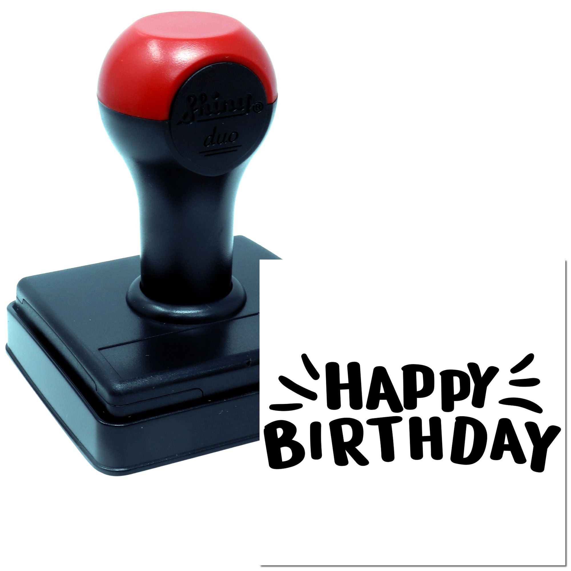 Happy Birthday self-inking rubber stamp for card making, party invitations, and craft projects.