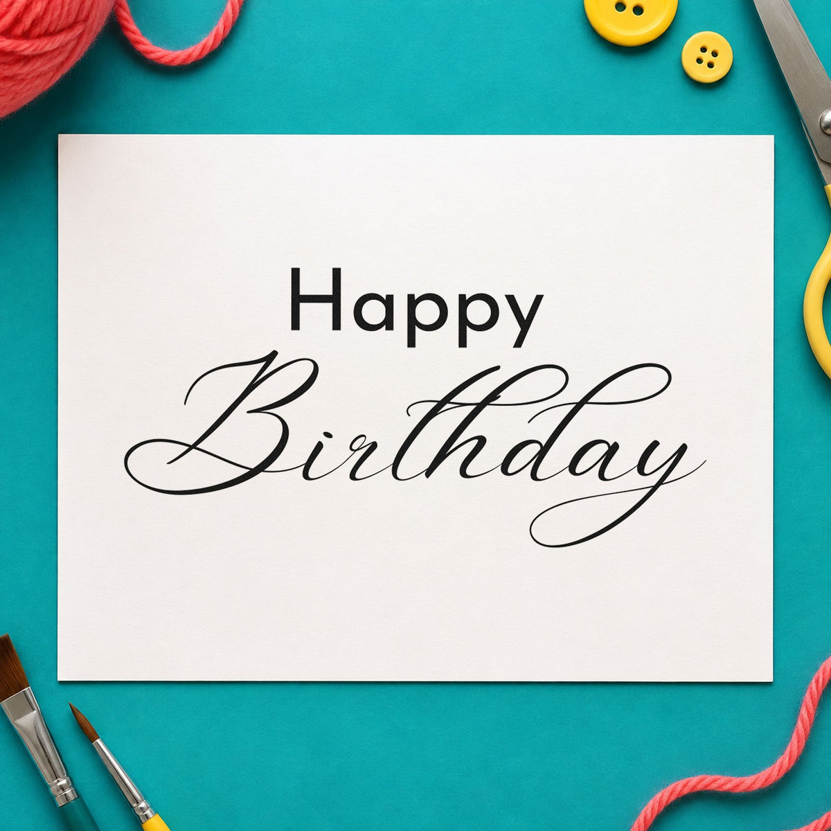 Happy Birthday Fine Calligraphy craft stamp imprint in black ink on a handmade project, one idea being engraved gift tags.