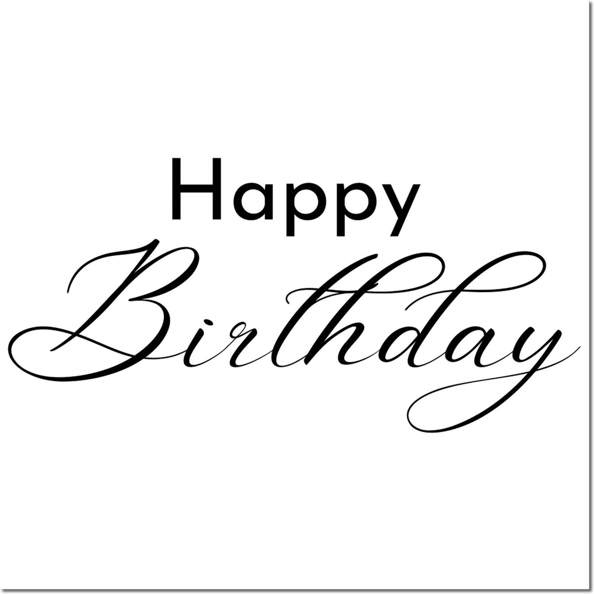 Happy Birthday rubber stamp design with elegant script lettering for birthday cards and craft projects.