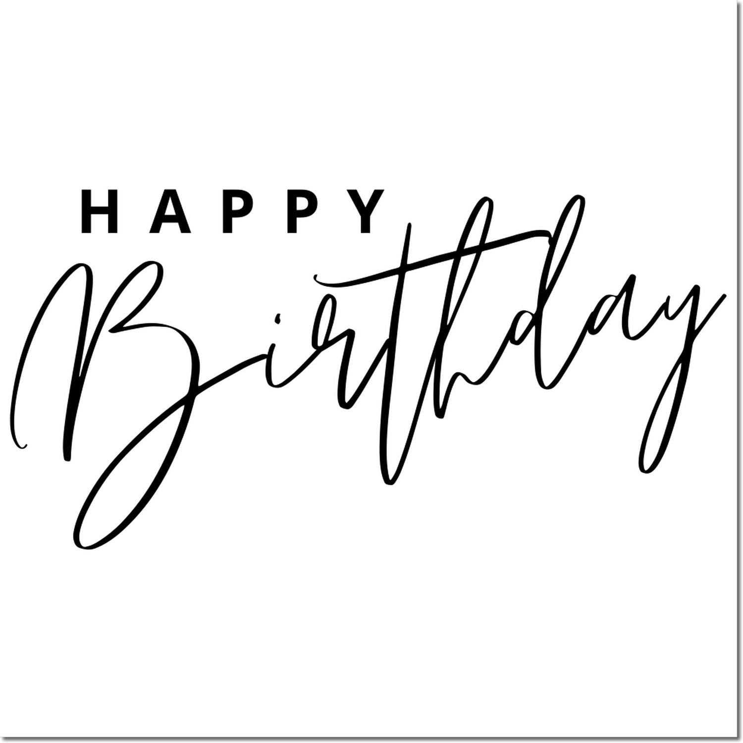 Happy Birthday rubber stamp design with elegant script for birthday cards, party favors, and handmade crafts