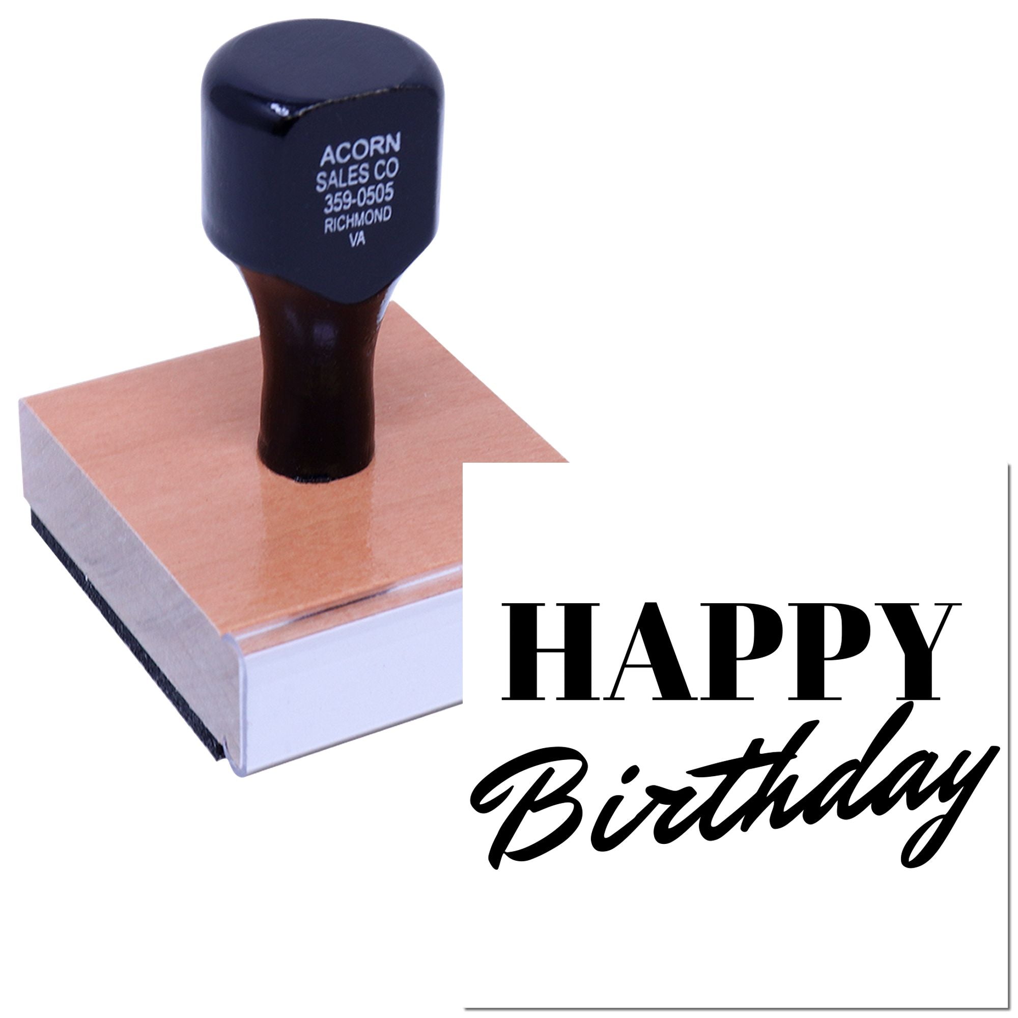 Happy Birthday custom rubber stamp for personalized greeting cards, invitations, and birthday packaging