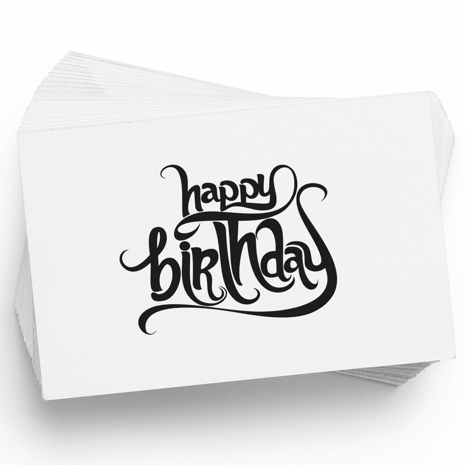 Happy birthday rubber stamp design for greeting cards, scrapbooking, and custom party invitations.