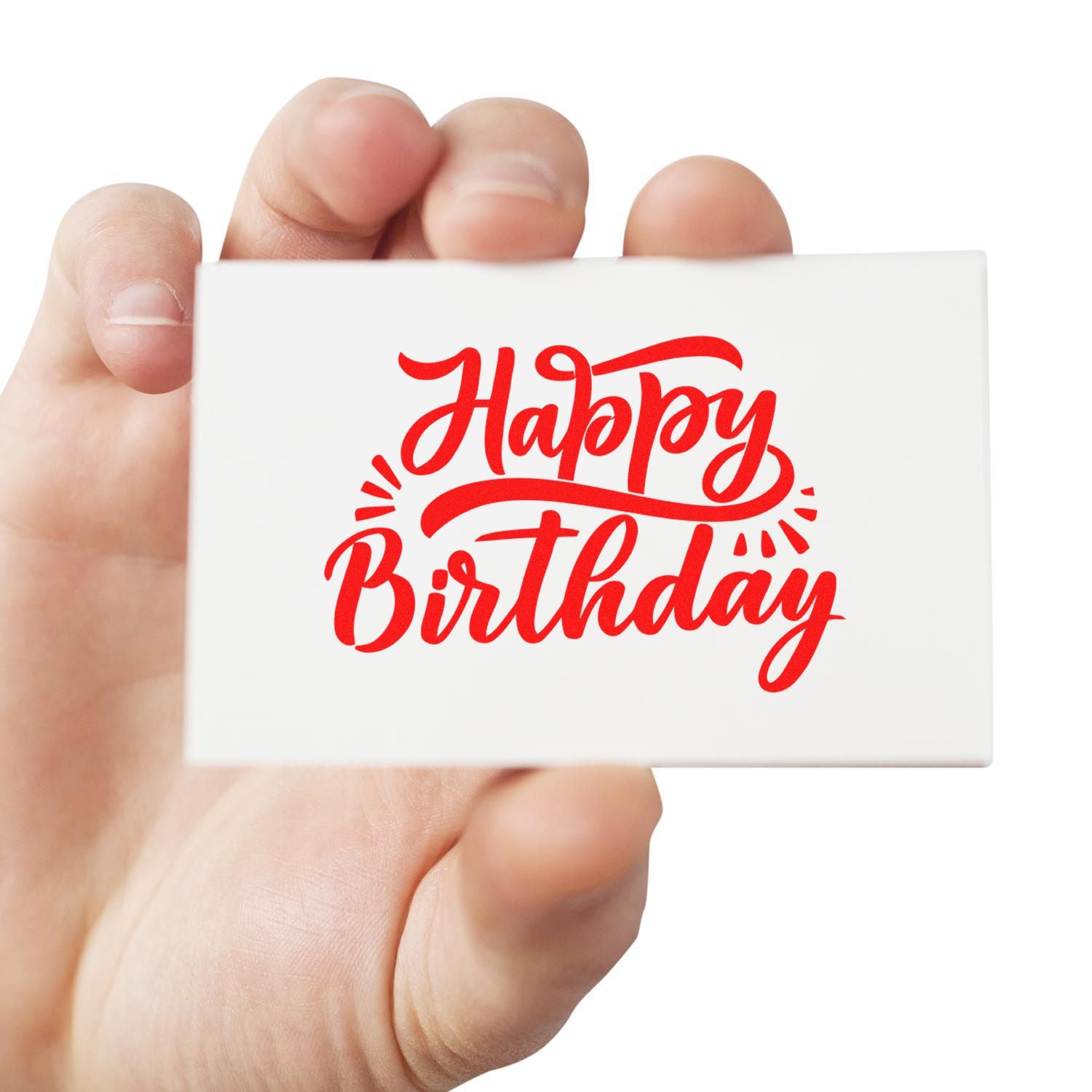 Happy Birthday rubber stamp with decorative script for birthday cards, scrapbooking, and party invitations.