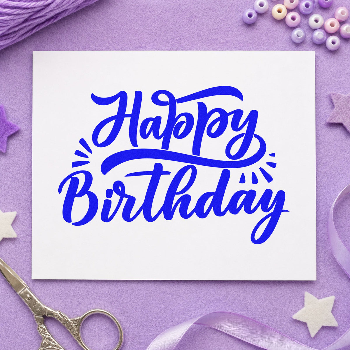 Happy Birthday Retro Flourishes Script Lettering Hand Stamp – Duo in use 5