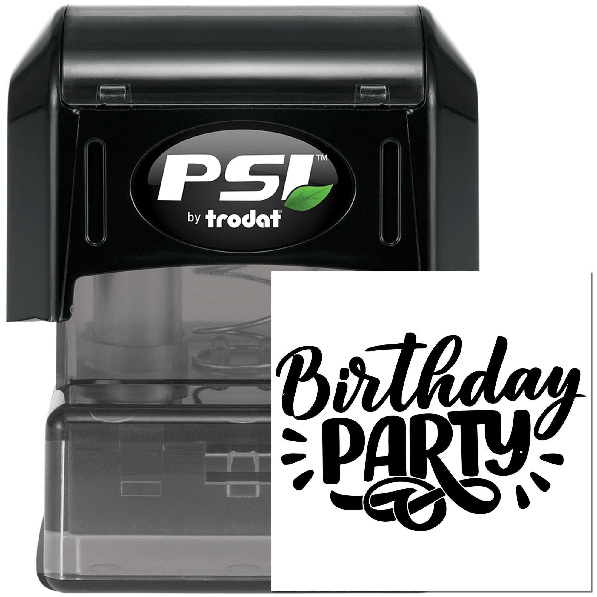 PSI by Trodat self-inking rubber stamp with Birthday Party design imprint