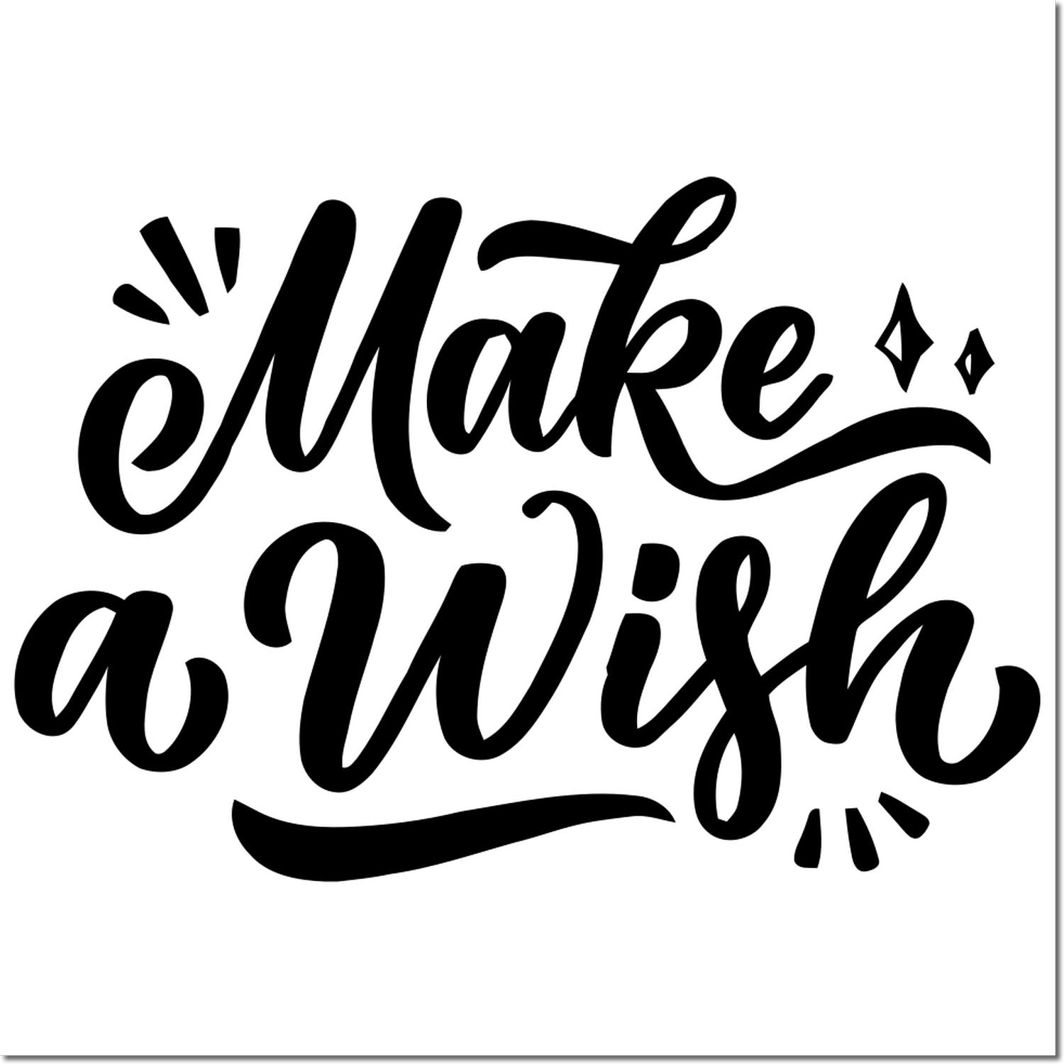 Make a Wish rubber stamp design in bold script, ideal for birthday cards, DIY crafts, and celebration projects.