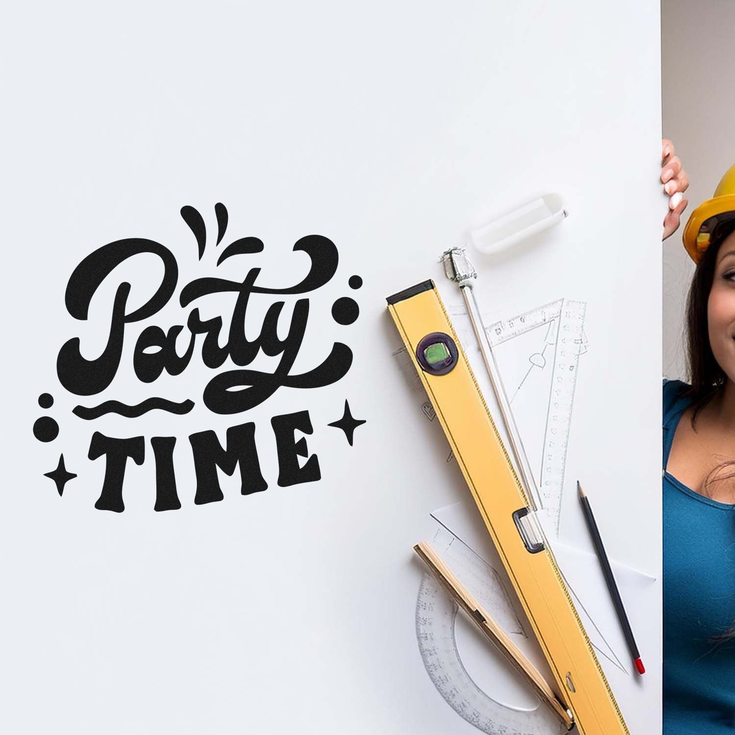 Party Time rubber stamp design with bold decorative lettering for celebration crafts, invitations, and party decor.