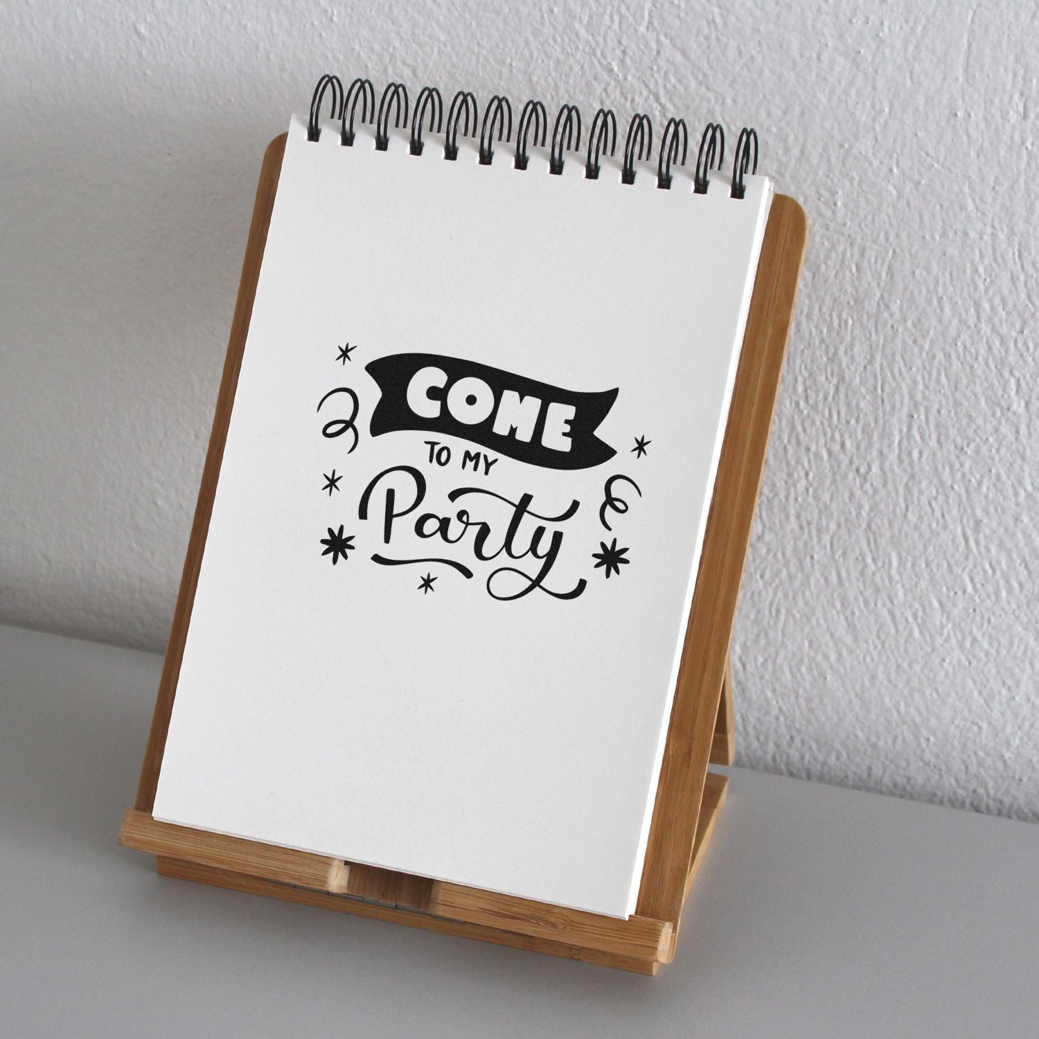 Decorative Come to My Party rubber stamp for handmade invitations, DIY cards, and party stationery.