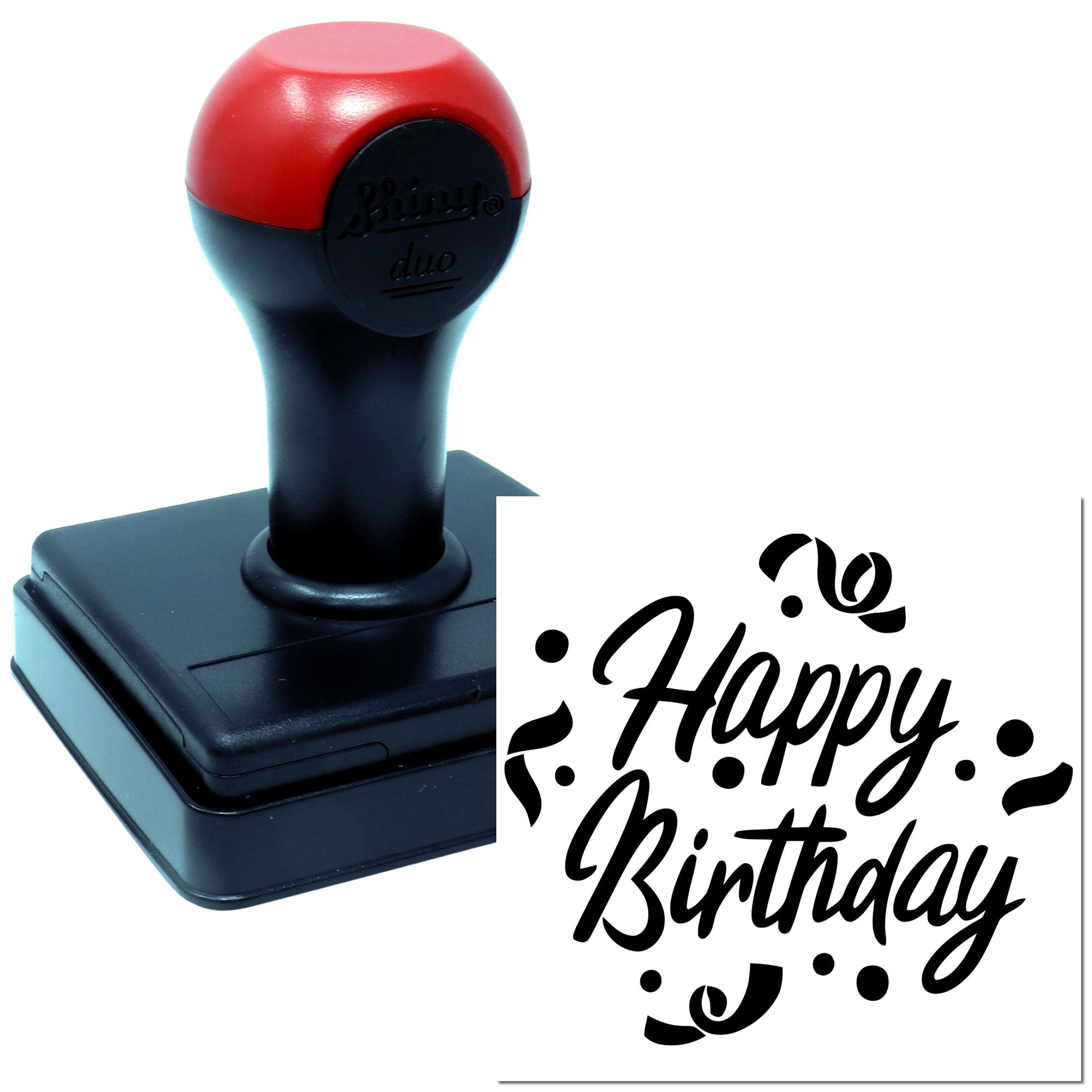 Happy Birthday self-inking rubber stamp for cards, invitations, gift tags, and birthday craft projects.