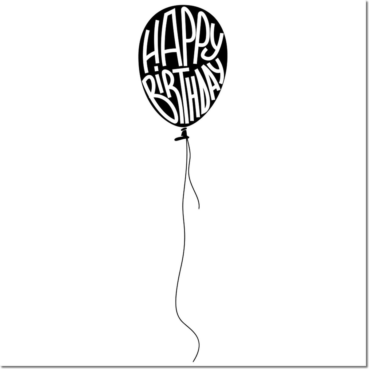 Happy Birthday balloon rubber stamp design with hand-lettered lettering, perfect for birthday cards, scrapbooking, and crafts.