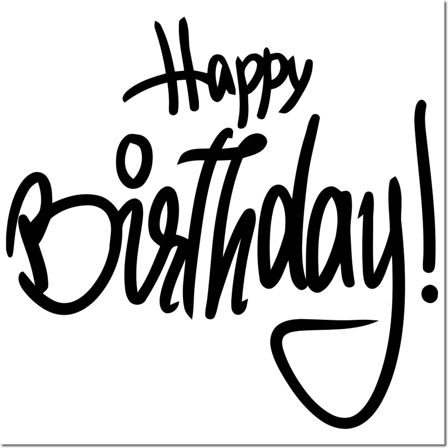Happy Birthday rubber stamp design in bold script for birthday cards, party invites, and handmade crafts.