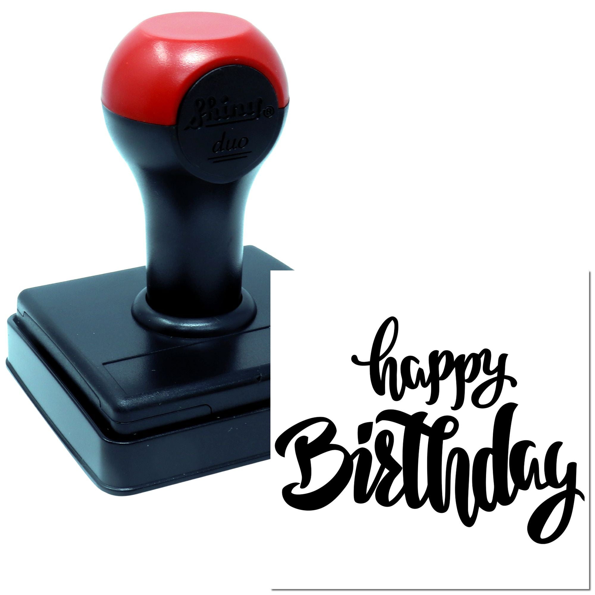 Self-inking Happy Birthday rubber stamp with custom script design for greeting cards and party invitations