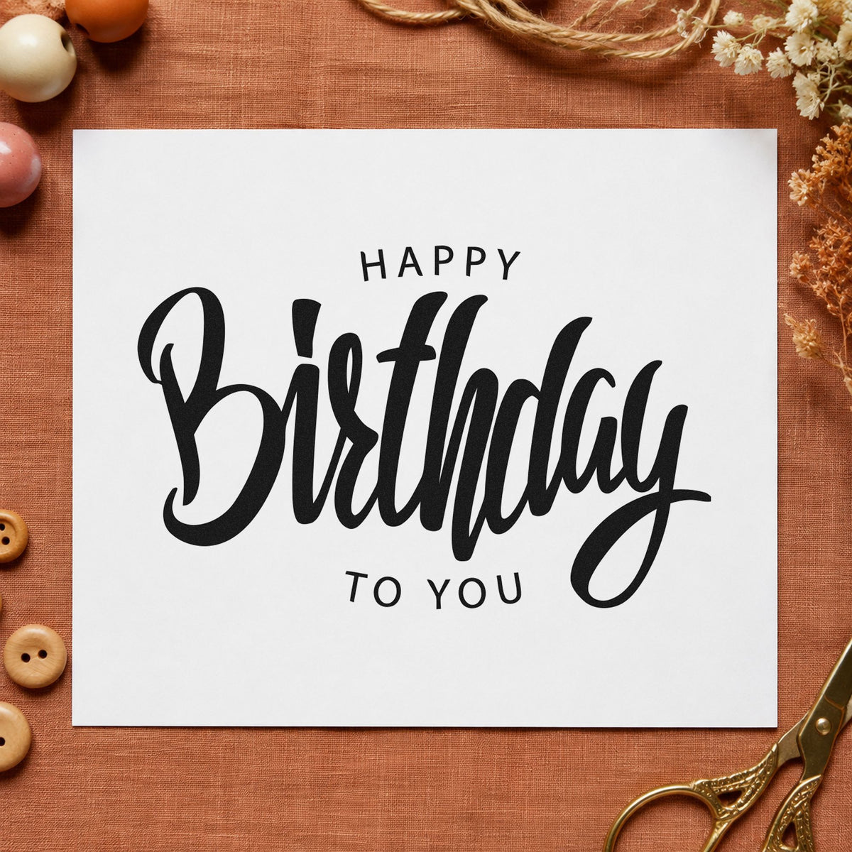 Happy Birthday To You craft stamp in black ink on cardstock, an easy option for assembly album page.