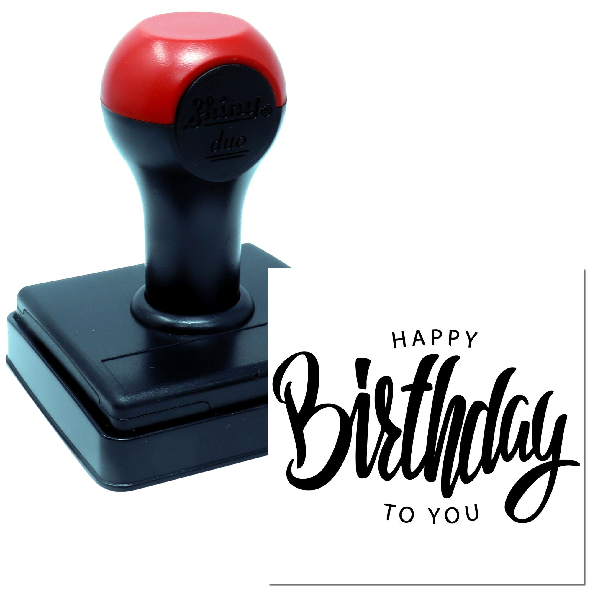 Self-inking rubber stamp with Happy Birthday to You design for card making, crafts, and personalized birthday greetings.