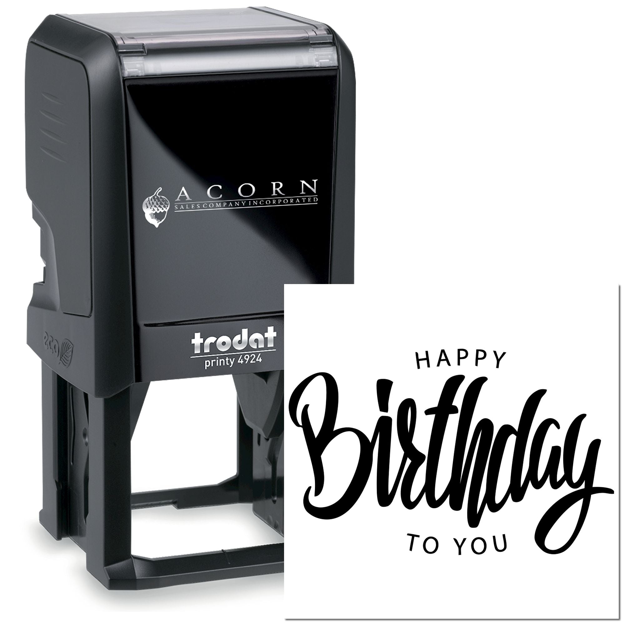 Self-inking rubber stamp with custom Happy Birthday to You text, Trodat Printy 4924 for personalized birthday cards