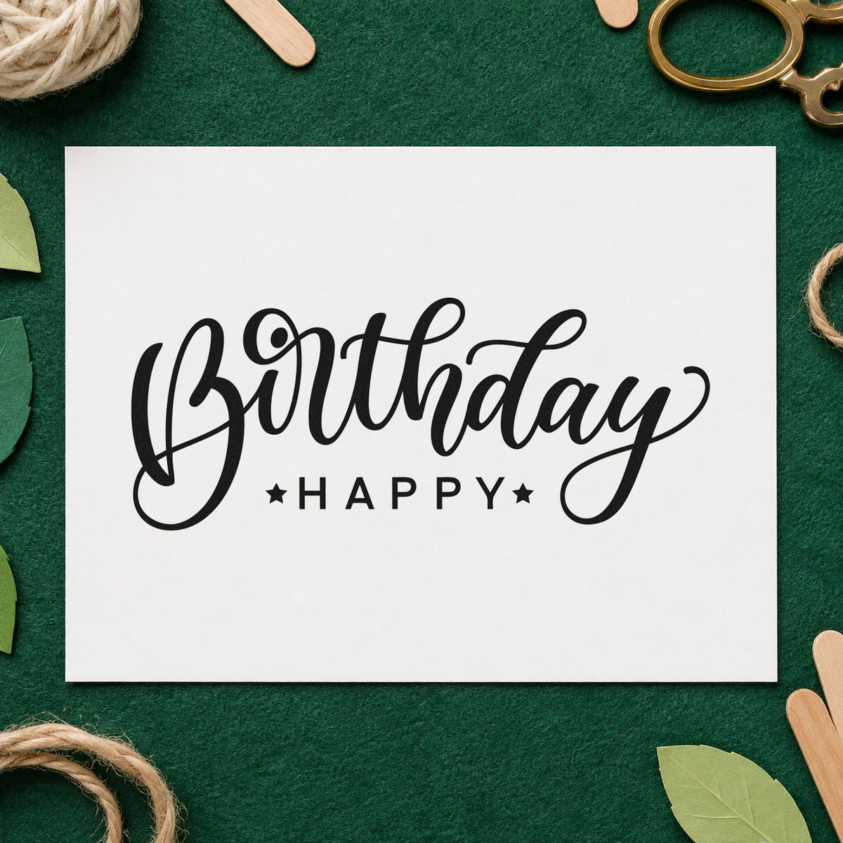 Birthday Happy Reversed Layout rubber stamp printed in black ink, ready for release plan sheet and similar paper crafts.