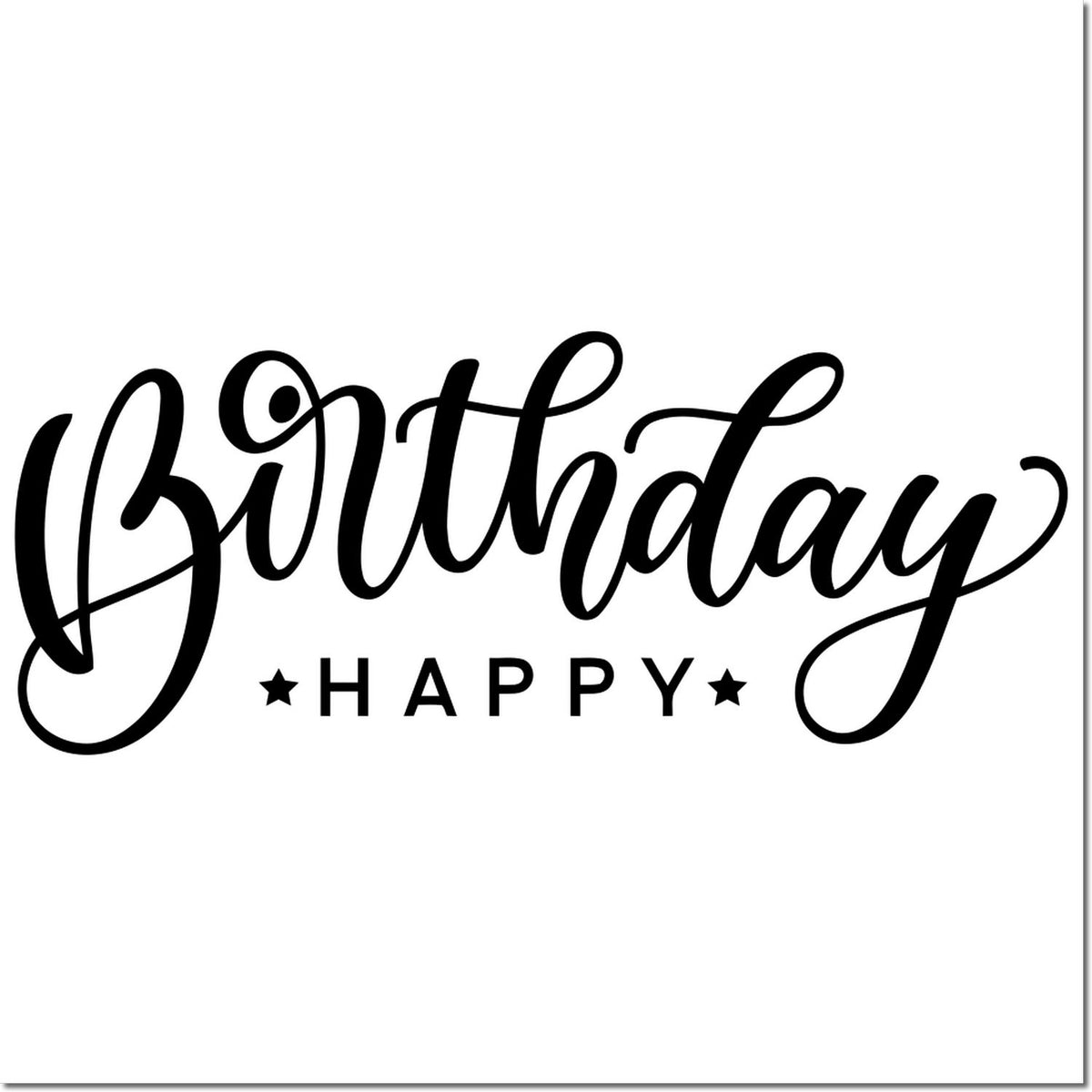 Birthday Happy rubber stamp design for greeting cards, party invites, and handmade crafts.
