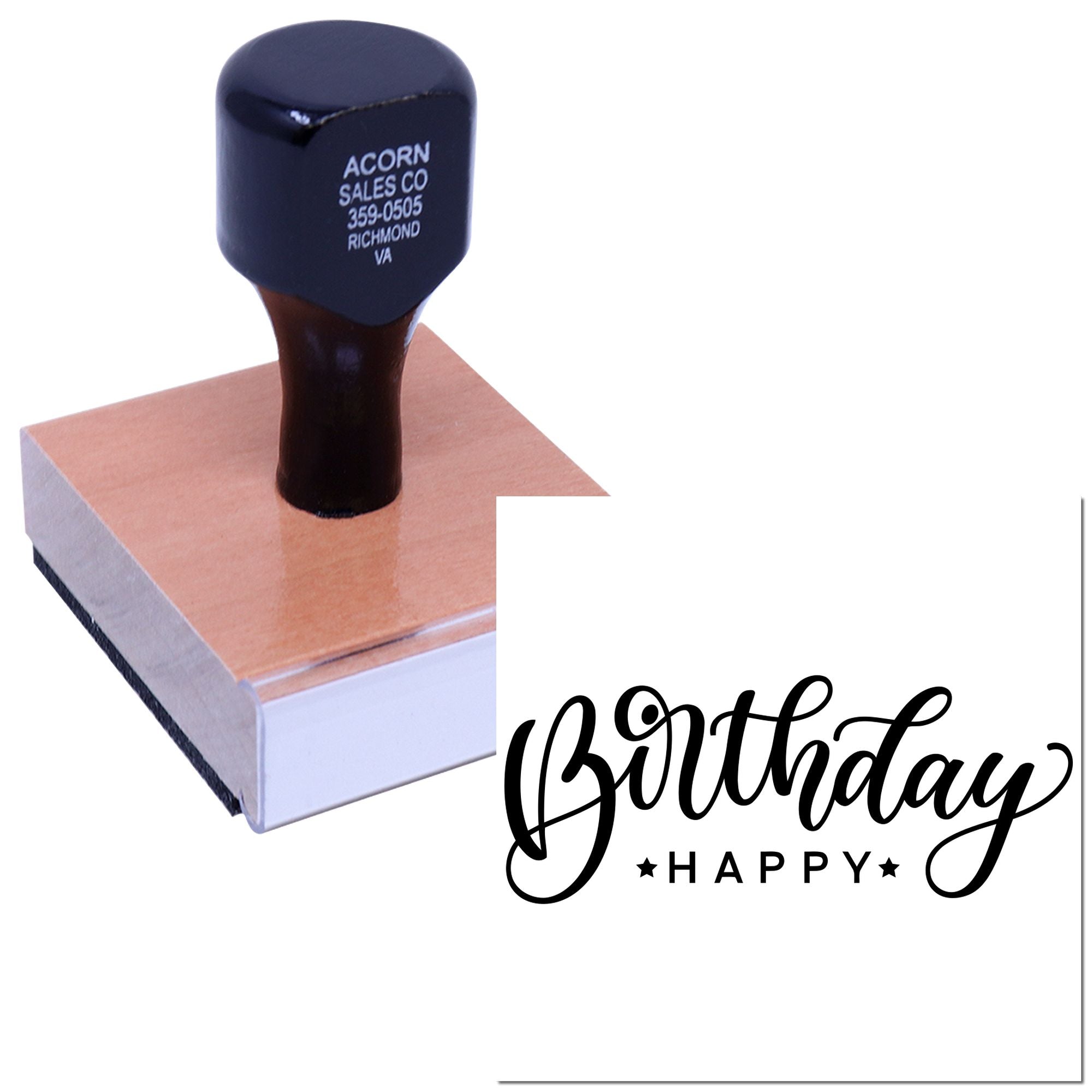 Birthday Happy custom rubber stamp for birthday cards, invitations, and party crafts.