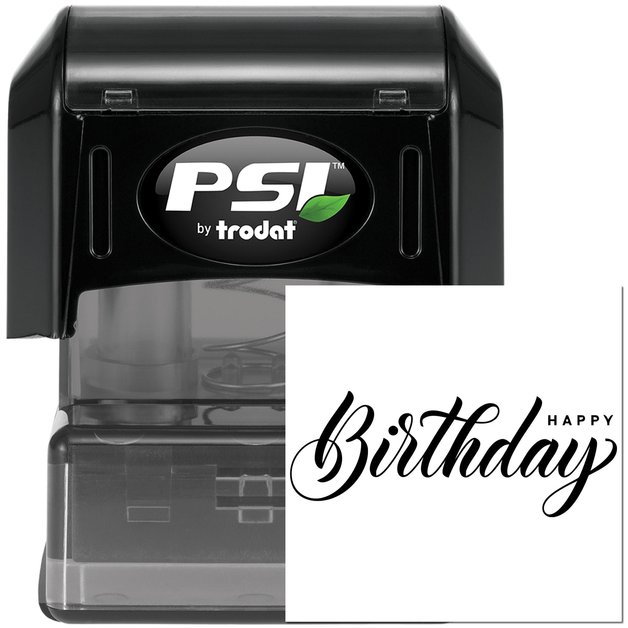 PSI by Trodat self-inking rubber stamp with Happy Birthday imprint for custom birthday cards, invitations and crafts.