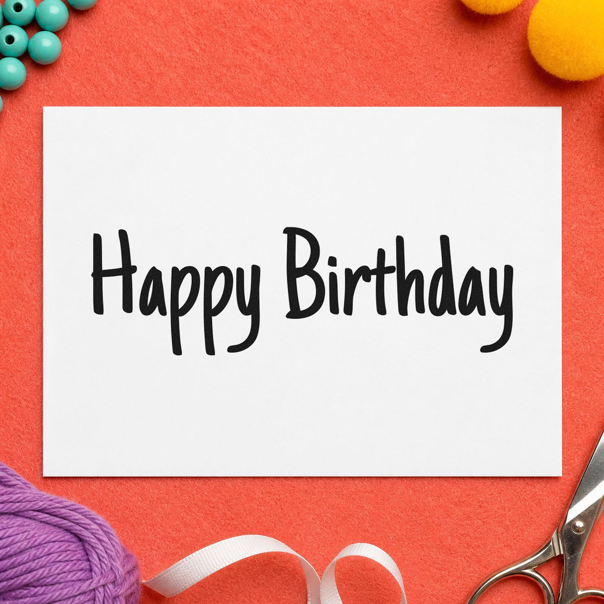 Happy Birthday Narrow Handwriting rubber stamp printed in black ink, ready for letter plan sheet and similar paper crafts.