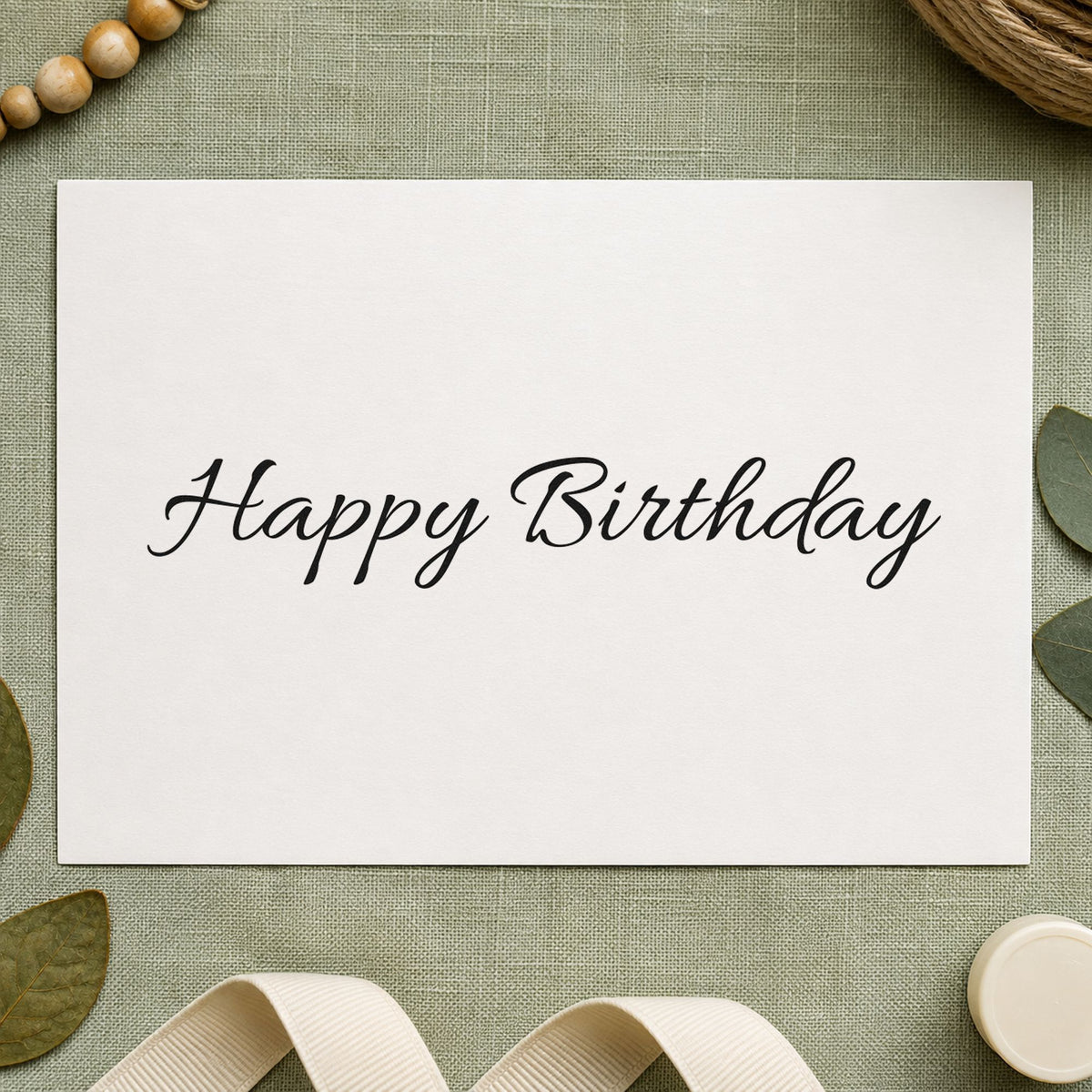 Happy Birthday Fine Script craft stamp in black ink on cardstock, an easy option for breakfast album page.