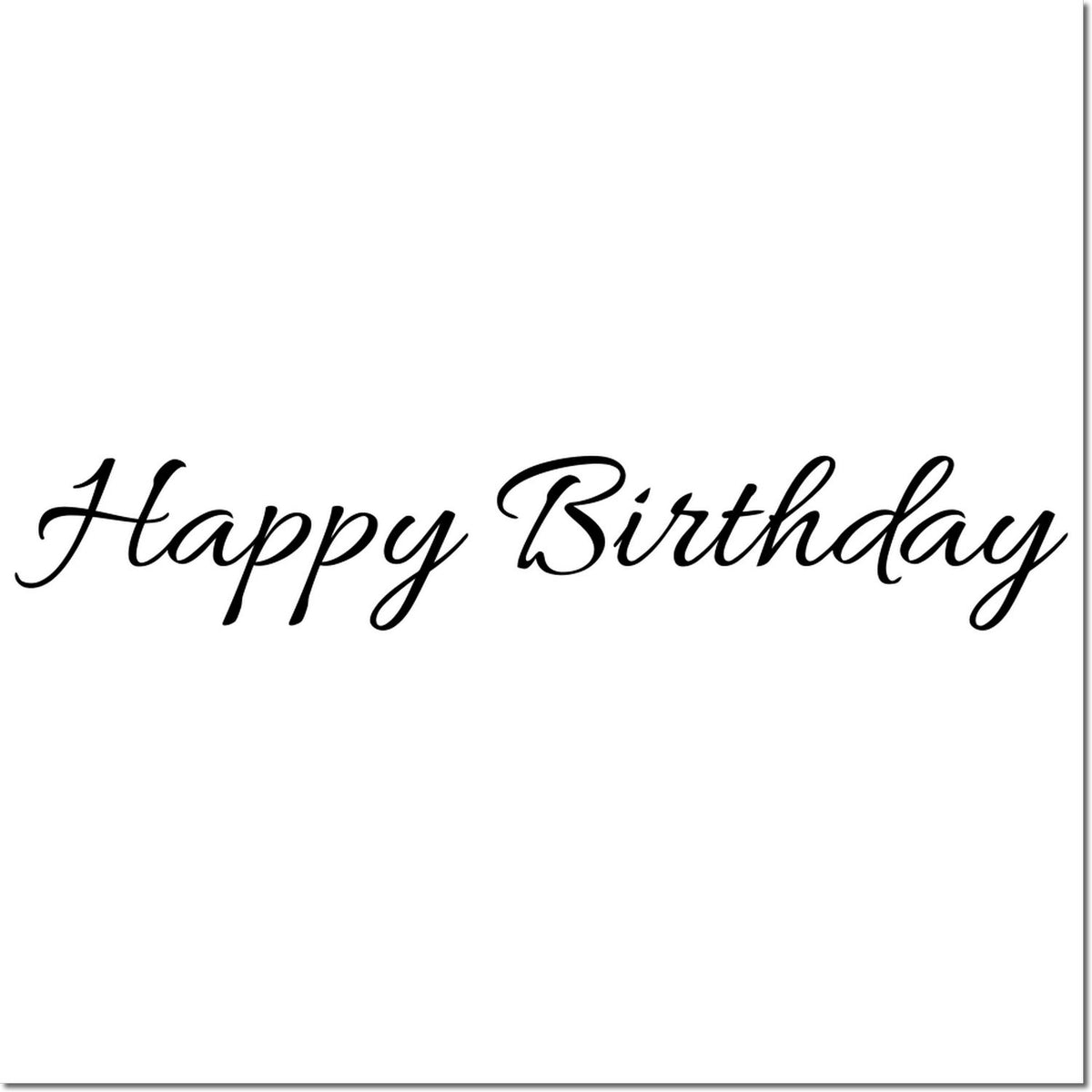 Happy Birthday script rubber stamp design for greeting cards, party crafts, and custom birthday invitations.