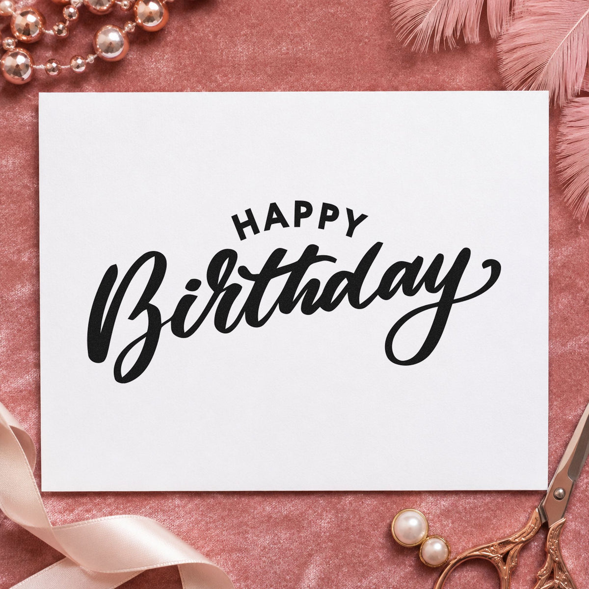 Happy Birthday Arched Heading craft stamp in black ink on cardstock, an easy option for display year album page.