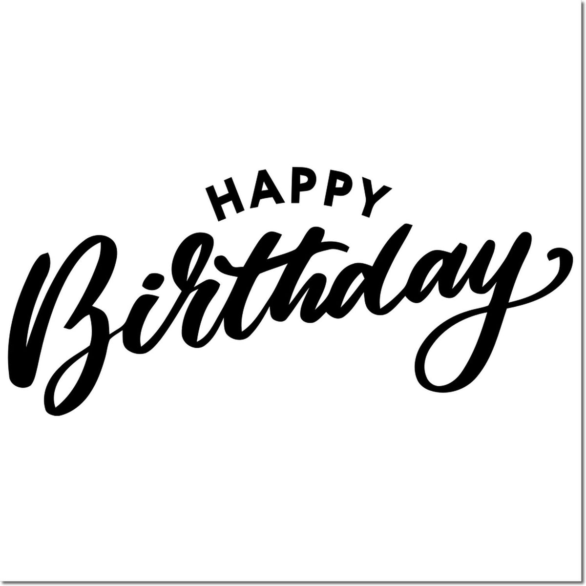 Happy Birthday rubber stamp design with bold script lettering for birthday cards, crafts, and custom stamping projects.