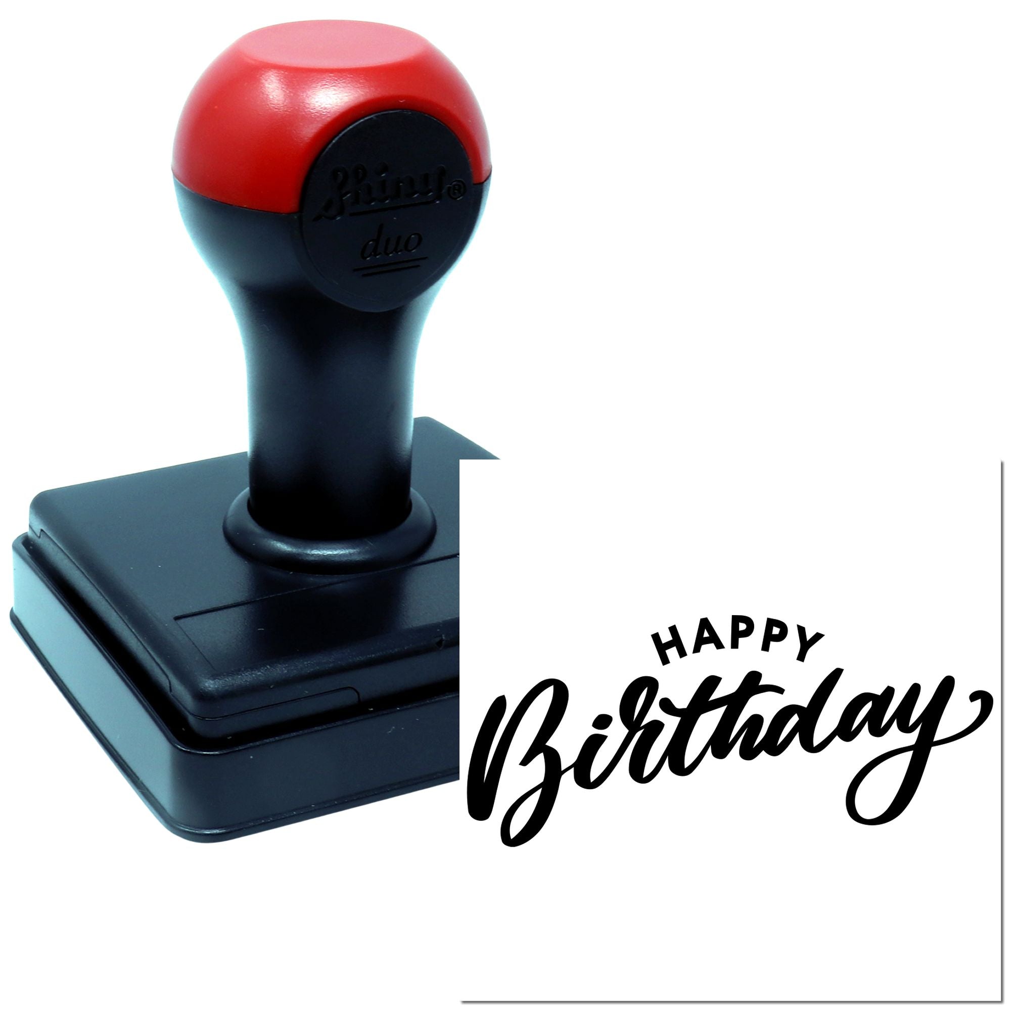 Self-inking Happy Birthday rubber stamp with custom birthday message imprint for cards, crafts, and event personalization