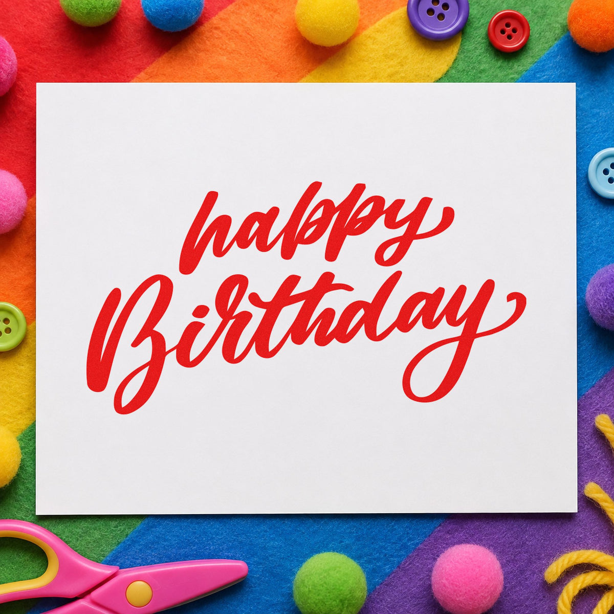 Happy Birthday Slanted Brush Rubber Stamp – Wood Handle in use 7