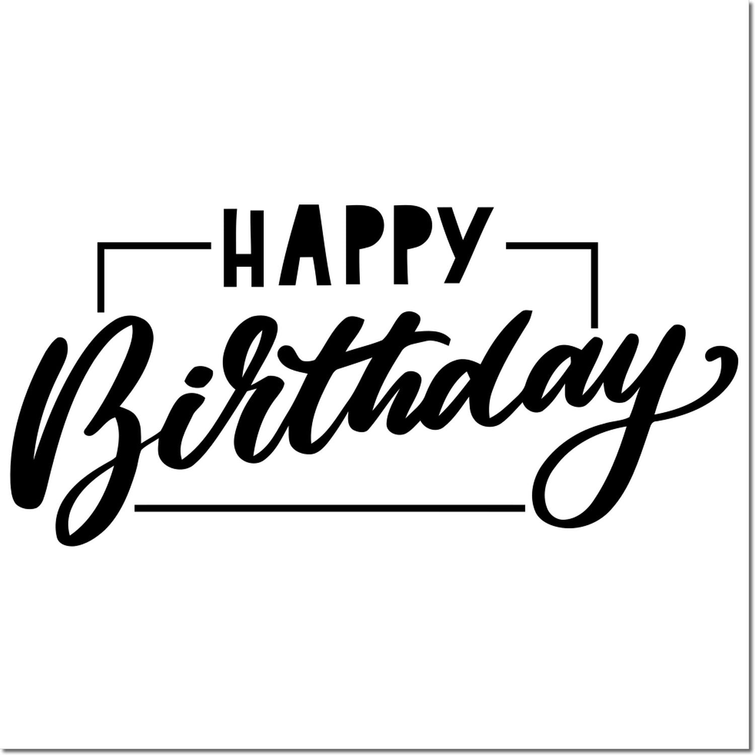 Happy Birthday rubber stamp design with bold script lettering for custom birthday cards, crafts, and party invitations