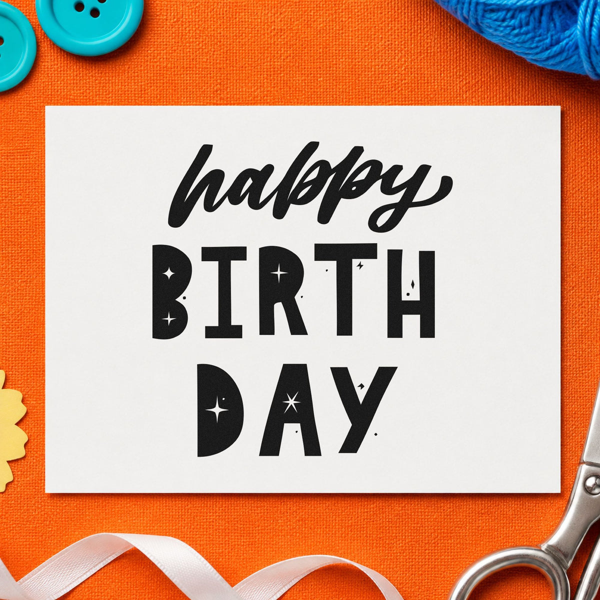 Happy Birthday Star Cutouts rubber stamp printed in black ink, ready for film plan sheet and similar paper crafts.