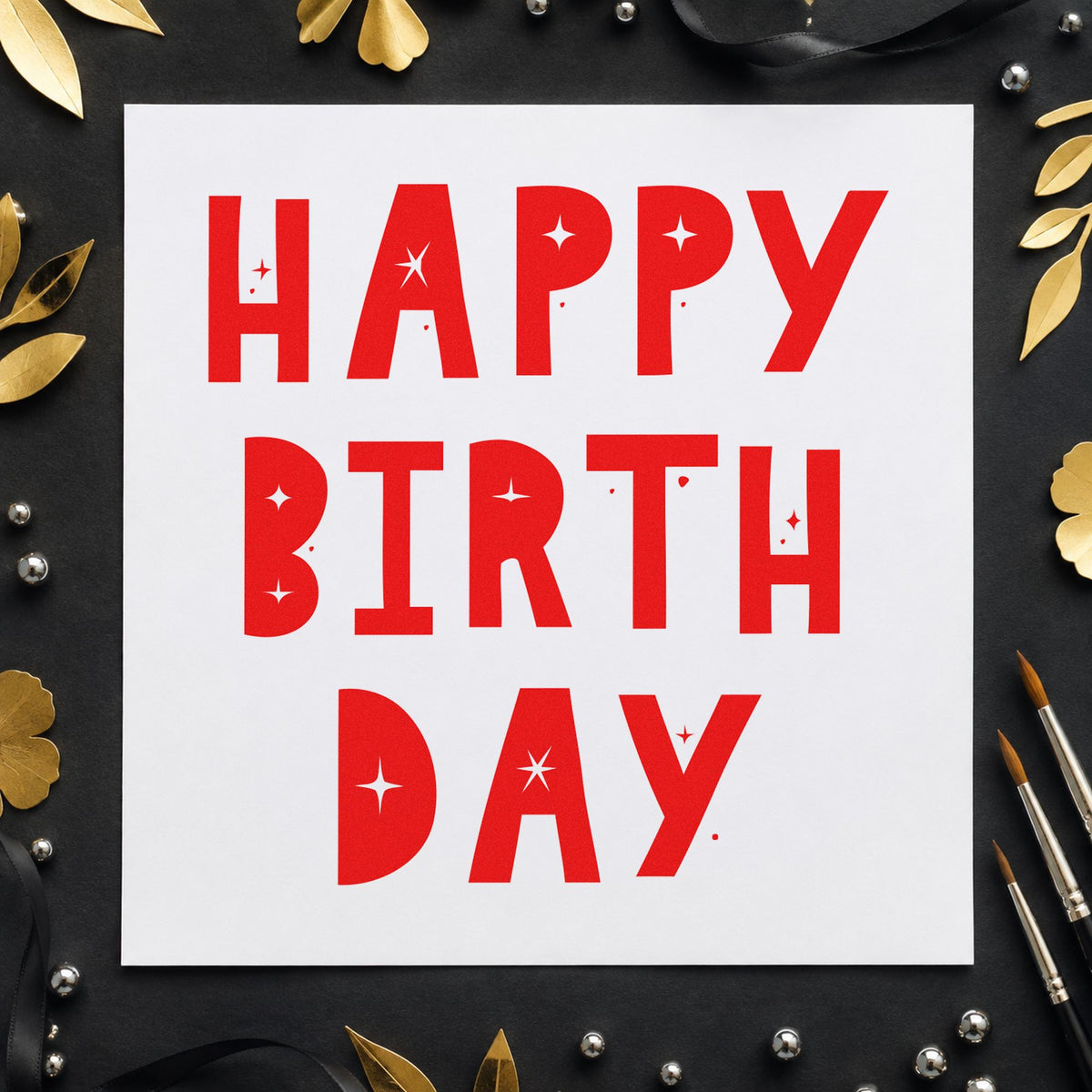 Birthday Block Star Cutouts Lettering Rubber Stamp – Wood Handle in use 8