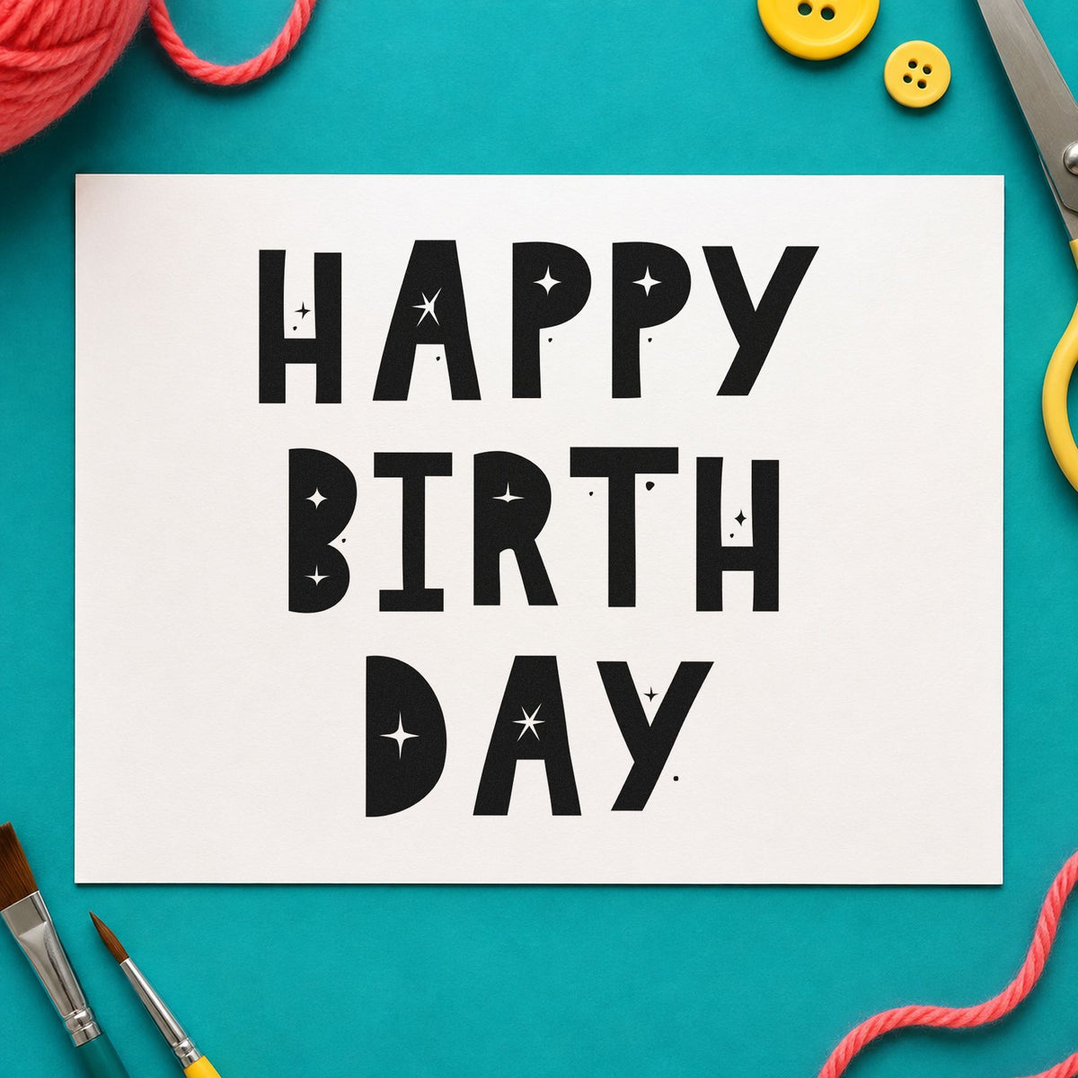 Birthday Block Star Cutouts Lettering Rubber Stamp – Wood Handle in use 9