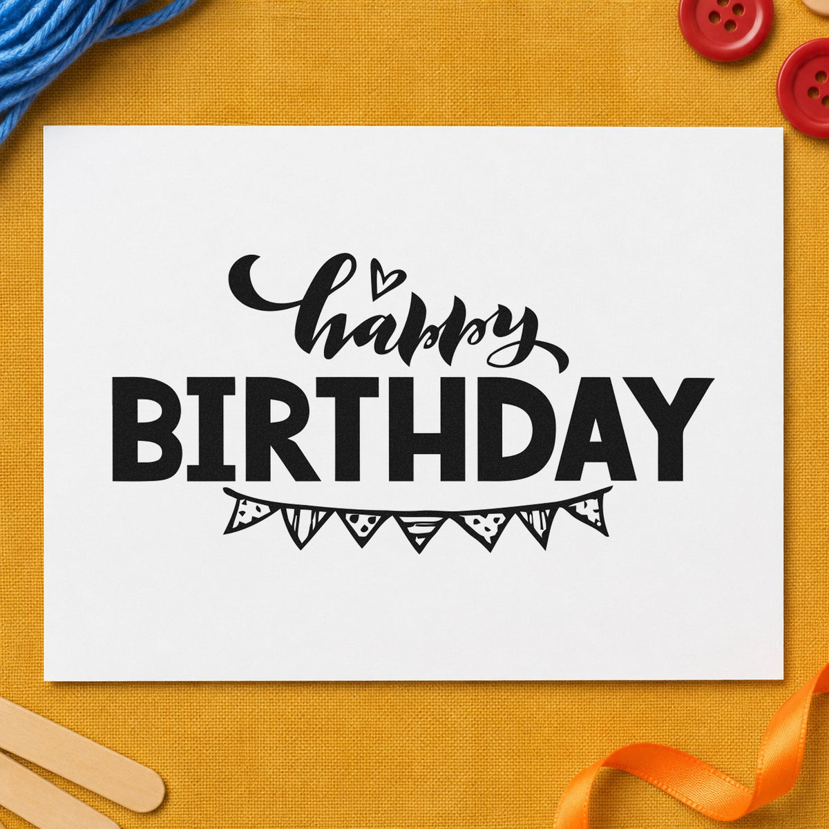 Happy Birthday Pennant Underline rubber stamp printed in black ink, ready for patterned bunting cards and similar paper crafts.